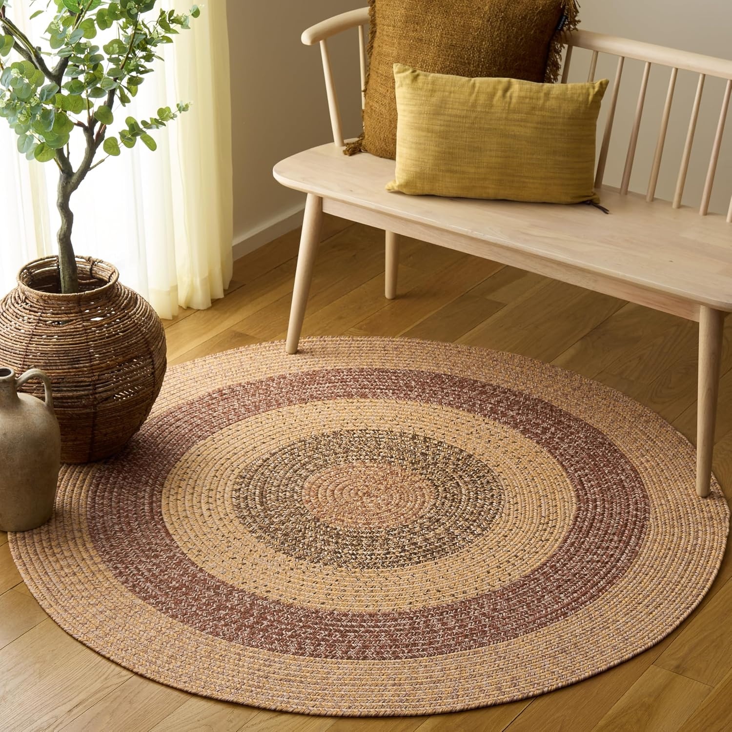 image:imageSAFAVIEH Washable Rug Outdoor Braided Collection 6 x 9 Oval Brown amp Light Brown Handmade amp Reversible NonShedding amp Easy to Clean Ideal for Patio Backyard Mudroom BRD318SBeigeBrown
