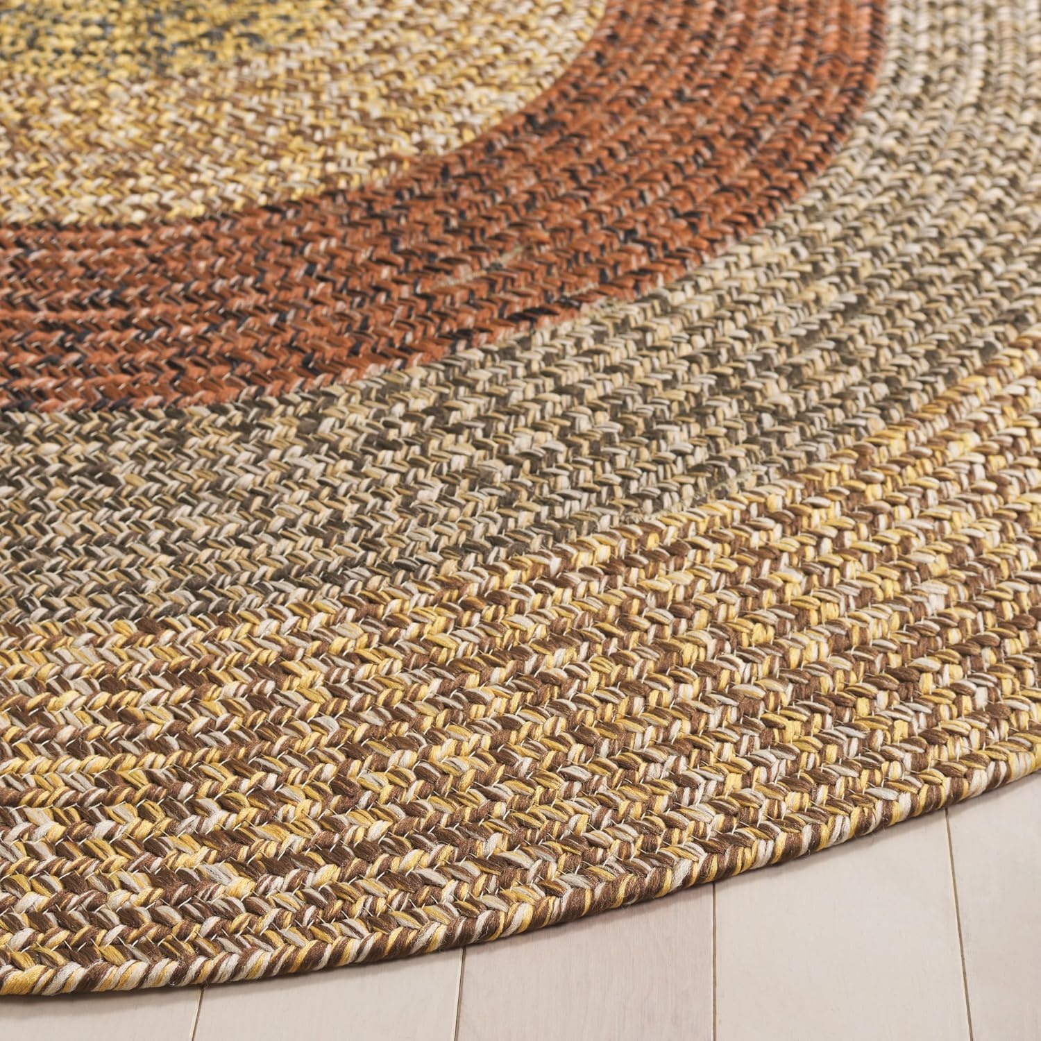image:imageSAFAVIEH Washable Rug Outdoor Braided Collection 6 x 9 Oval Brown amp Light Brown Handmade amp Reversible NonShedding amp Easy to Clean Ideal for Patio Backyard Mudroom BRD318SBrownGold