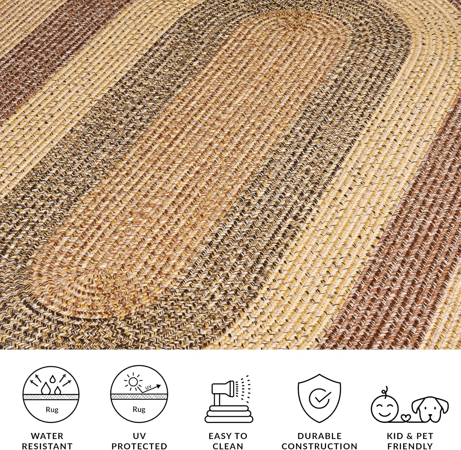 image:imageSAFAVIEH Washable Rug Outdoor Braided Collection 6 x 9 Oval Brown amp Light Brown Handmade amp Reversible NonShedding amp Easy to Clean Ideal for Patio Backyard Mudroom BRD318SBeigeBrown