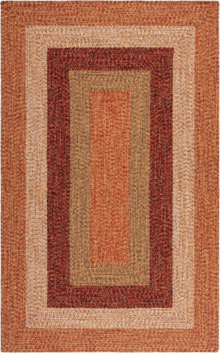 image:imageSAFAVIEH Washable Rug Outdoor Braided Collection 6 x 9 Oval Brown amp Light Brown Handmade amp Reversible NonShedding amp Easy to Clean Ideal for Patio Backyard Mudroom BRD318SRustRed