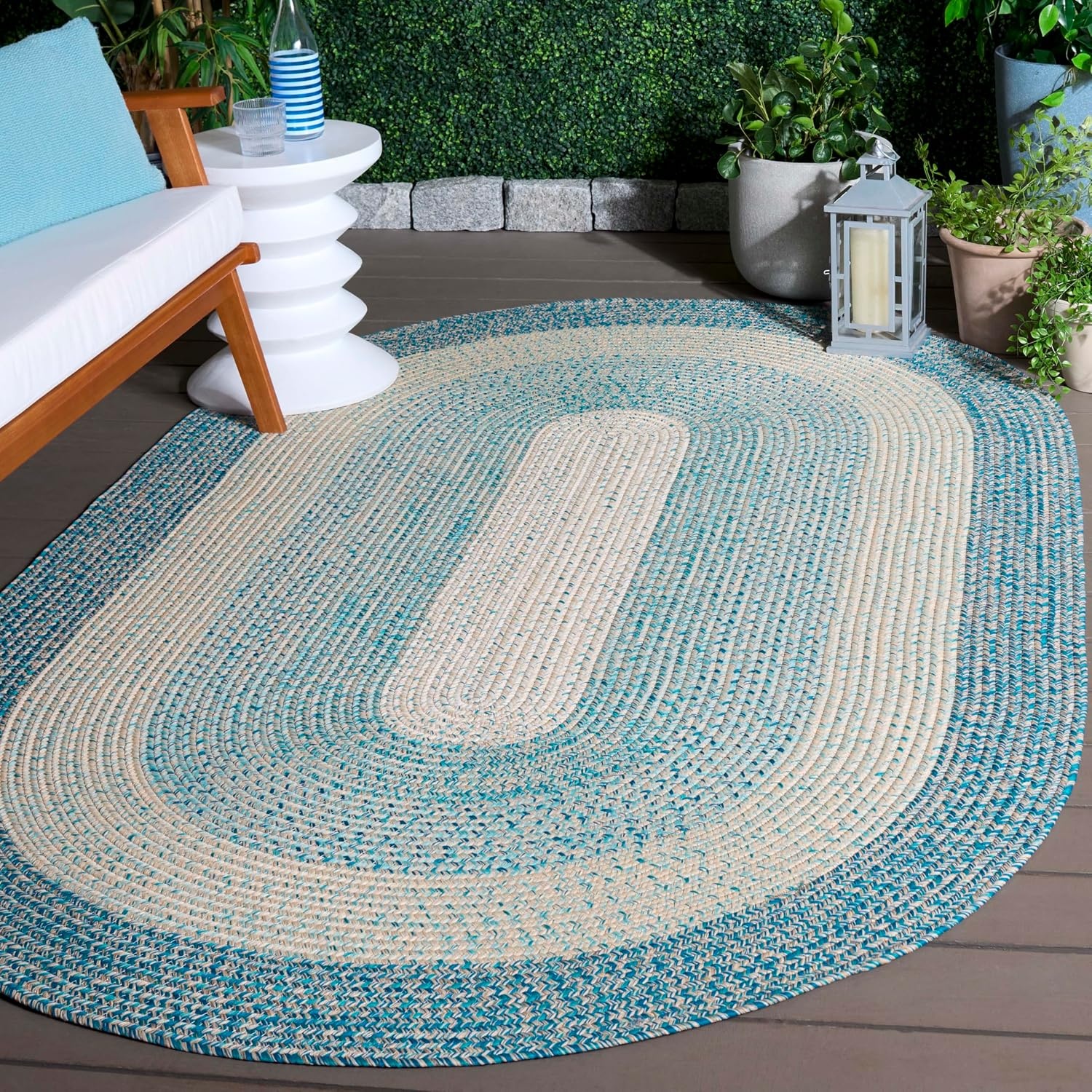 image:imageSAFAVIEH Washable Rug Outdoor Braided Collection 6 x 9 Oval Brown amp Light Brown Handmade amp Reversible NonShedding amp Easy to Clean Ideal for Patio Backyard Mudroom BRD318SBlueAqua