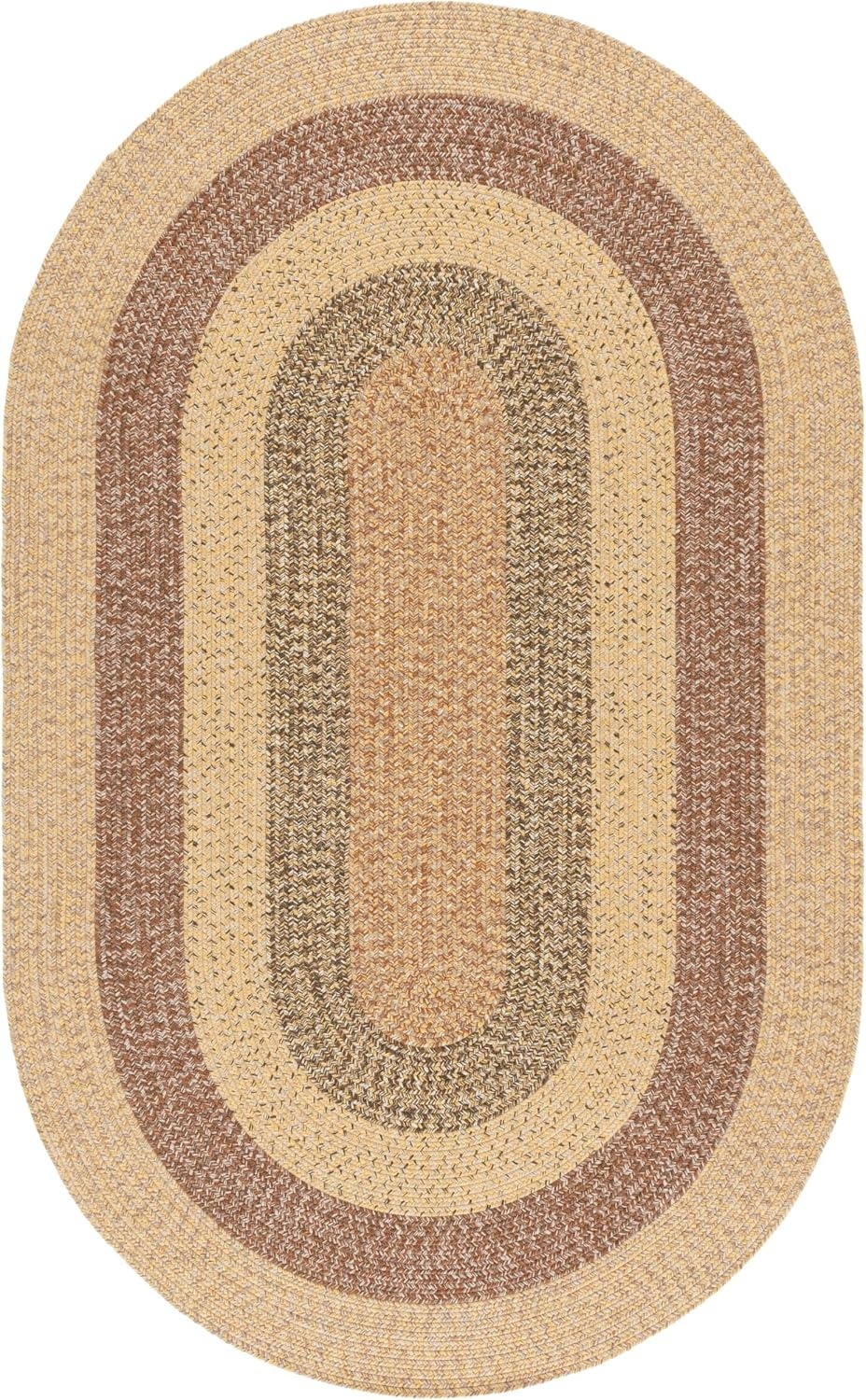 image:imageSAFAVIEH Washable Rug Outdoor Braided Collection 6 x 9 Oval Brown amp Light Brown Handmade amp Reversible NonShedding amp Easy to Clean Ideal for Patio Backyard Mudroom BRD318SBeigeBrown