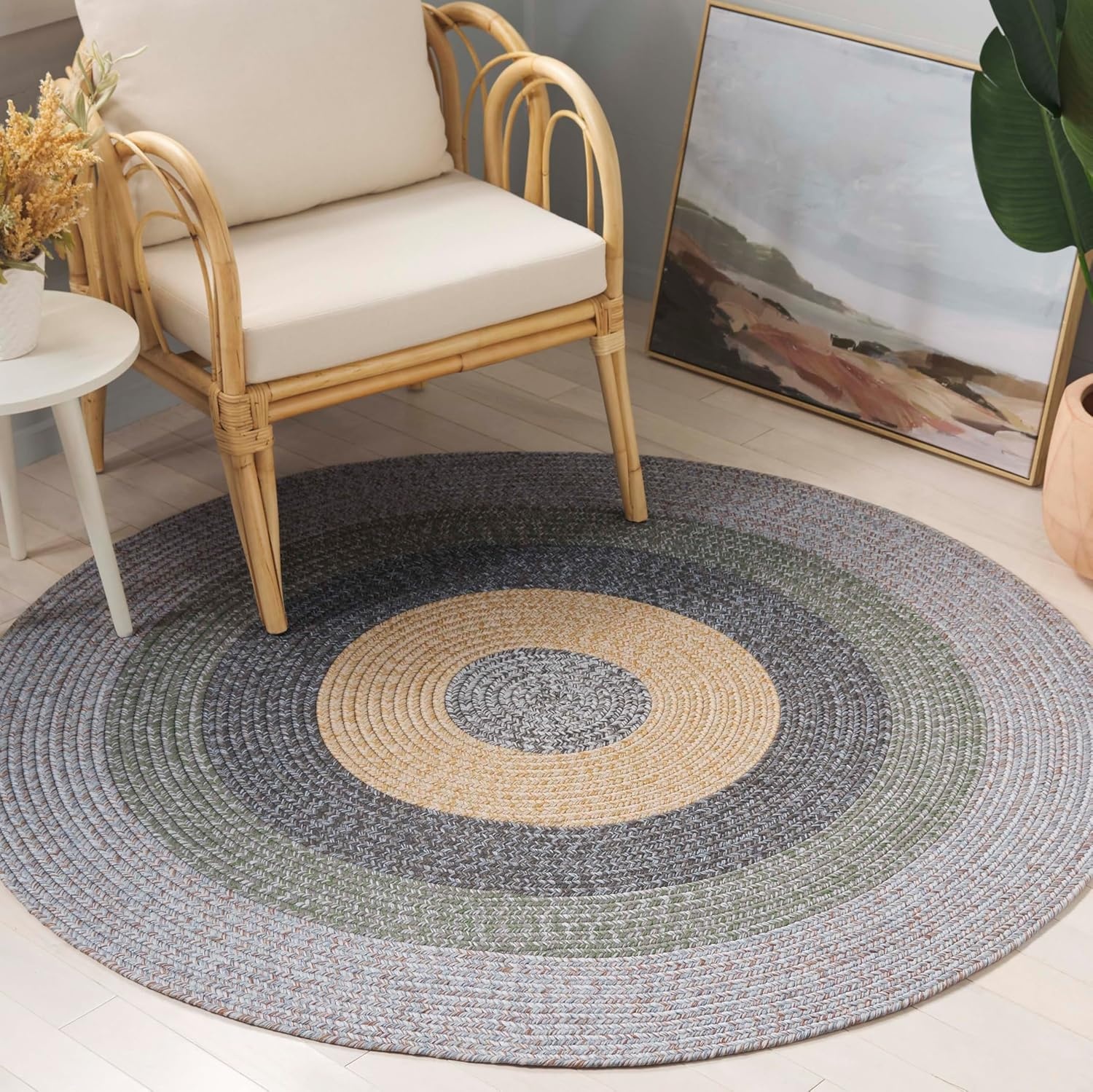 image:imageSAFAVIEH Washable Rug Outdoor Braided Collection 6 x 9 Oval Brown amp Light Brown Handmade amp Reversible NonShedding amp Easy to Clean Ideal for Patio Backyard Mudroom BRD318SGreyGreen