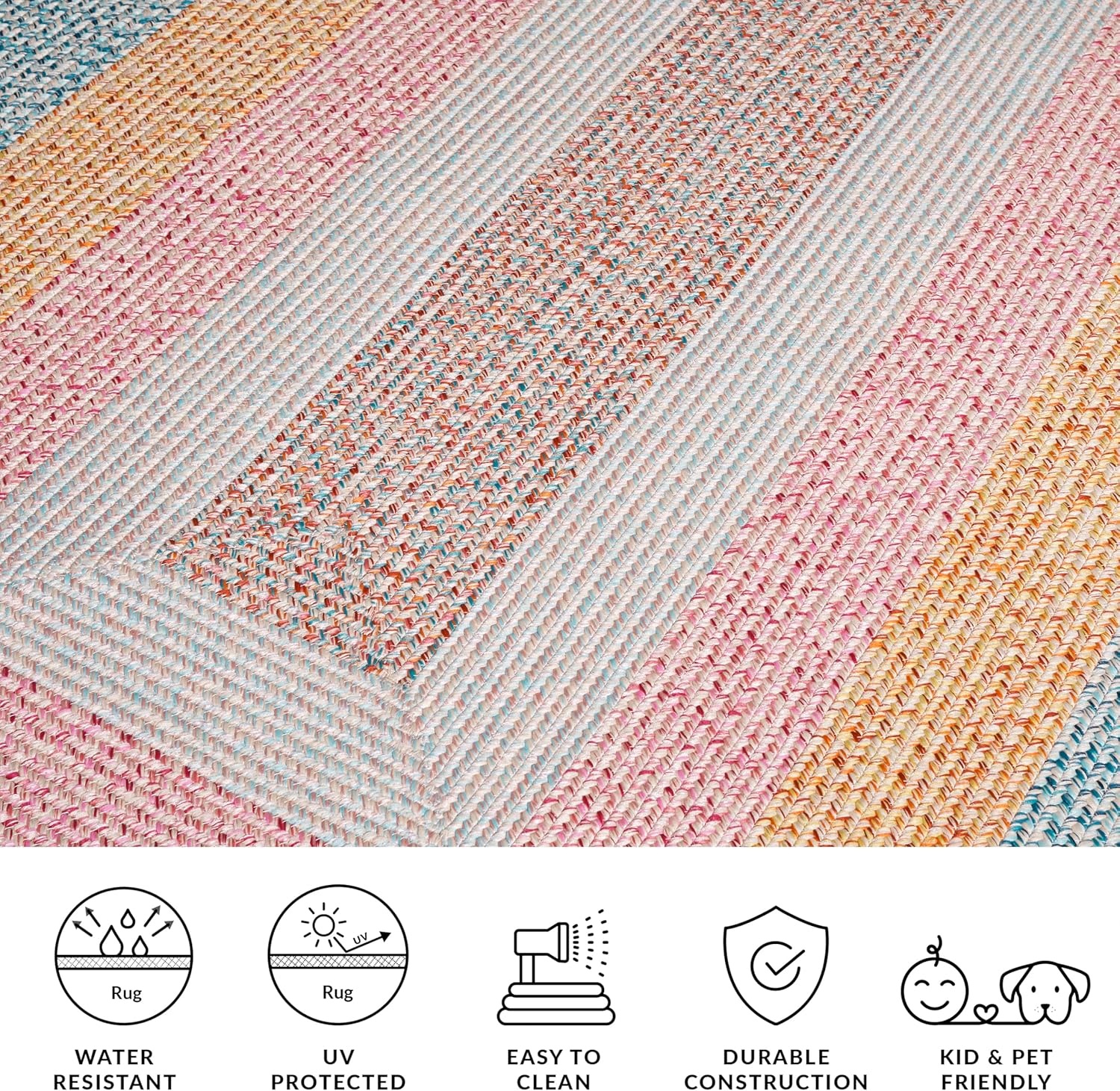 image:imageSAFAVIEH Washable Rug Outdoor Braided Collection 6 x 9 Oval Brown amp Light Brown Handmade amp Reversible NonShedding amp Easy to Clean Ideal for Patio Backyard Mudroom BRD318SAquaPink
