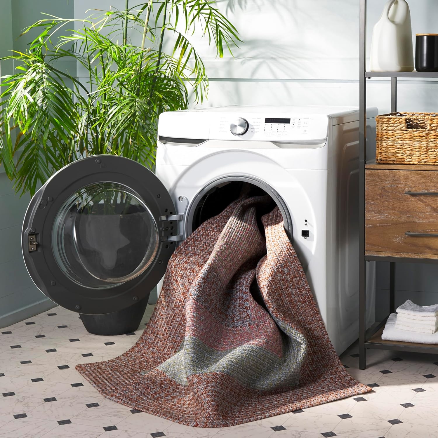 image:imageSAFAVIEH Washable Rug Outdoor Braided Collection 6 x 9 Oval Brown amp Light Brown Handmade amp Reversible NonShedding amp Easy to Clean Ideal for Patio Backyard Mudroom BRD318SBrownGrey Pink