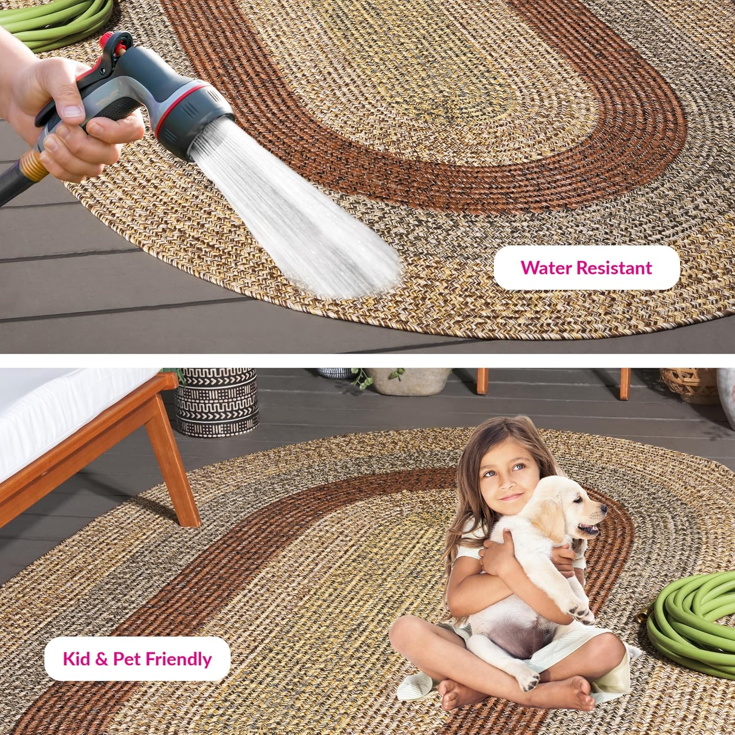 image:imageSAFAVIEH Washable Rug Outdoor Braided Collection 6 x 9 Oval Brown amp Light Brown Handmade amp Reversible NonShedding amp Easy to Clean Ideal for Patio Backyard Mudroom BRD318SBrownGold
