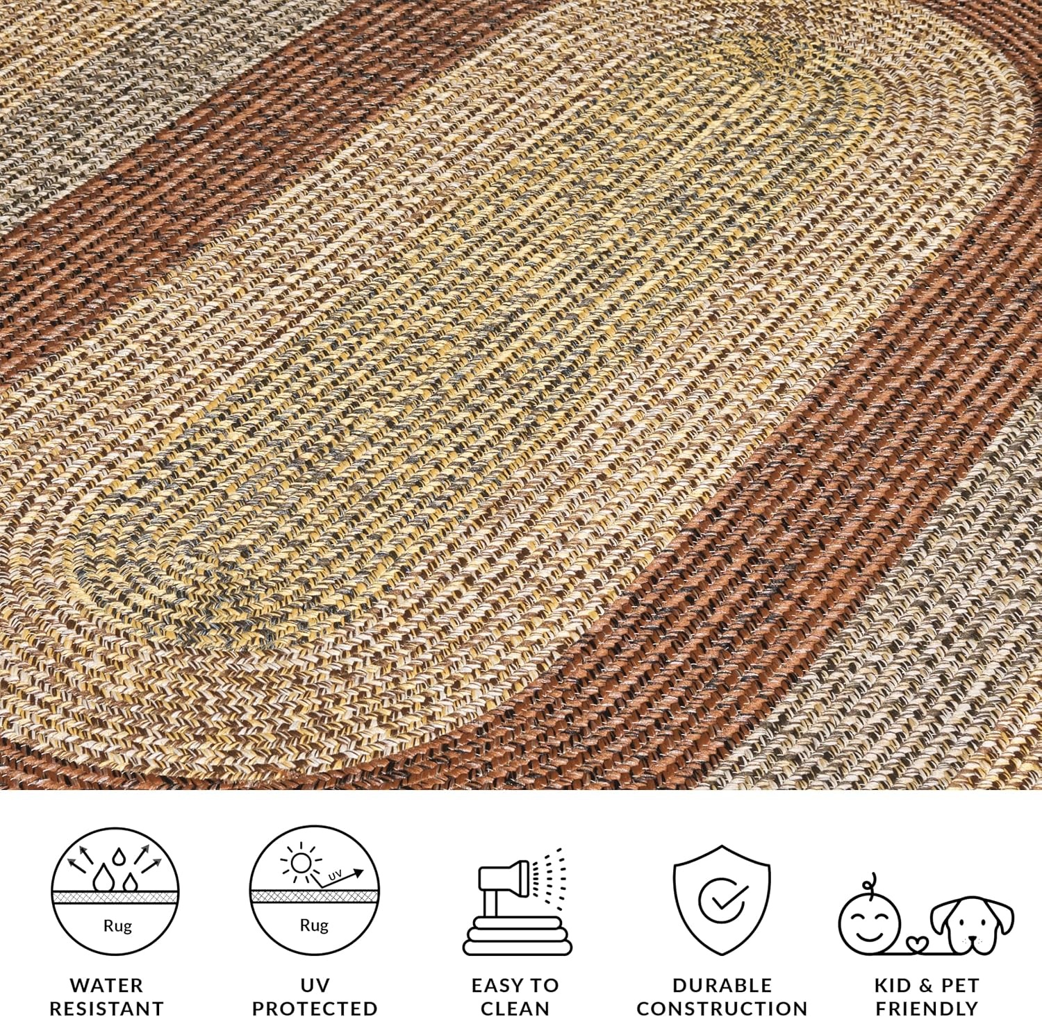 image:imageSAFAVIEH Washable Rug Outdoor Braided Collection 6 x 9 Oval Brown amp Light Brown Handmade amp Reversible NonShedding amp Easy to Clean Ideal for Patio Backyard Mudroom BRD318SBrownGold