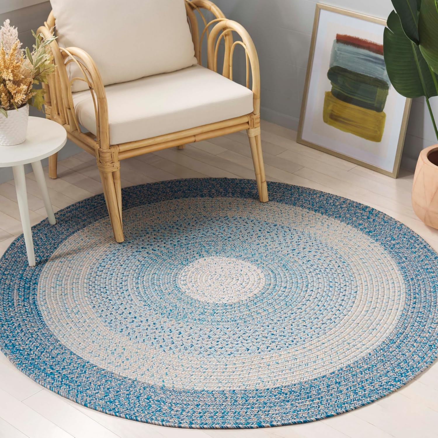 image:imageSAFAVIEH Washable Rug Outdoor Braided Collection 6 x 9 Oval Brown amp Light Brown Handmade amp Reversible NonShedding amp Easy to Clean Ideal for Patio Backyard Mudroom BRD318SBlueAqua