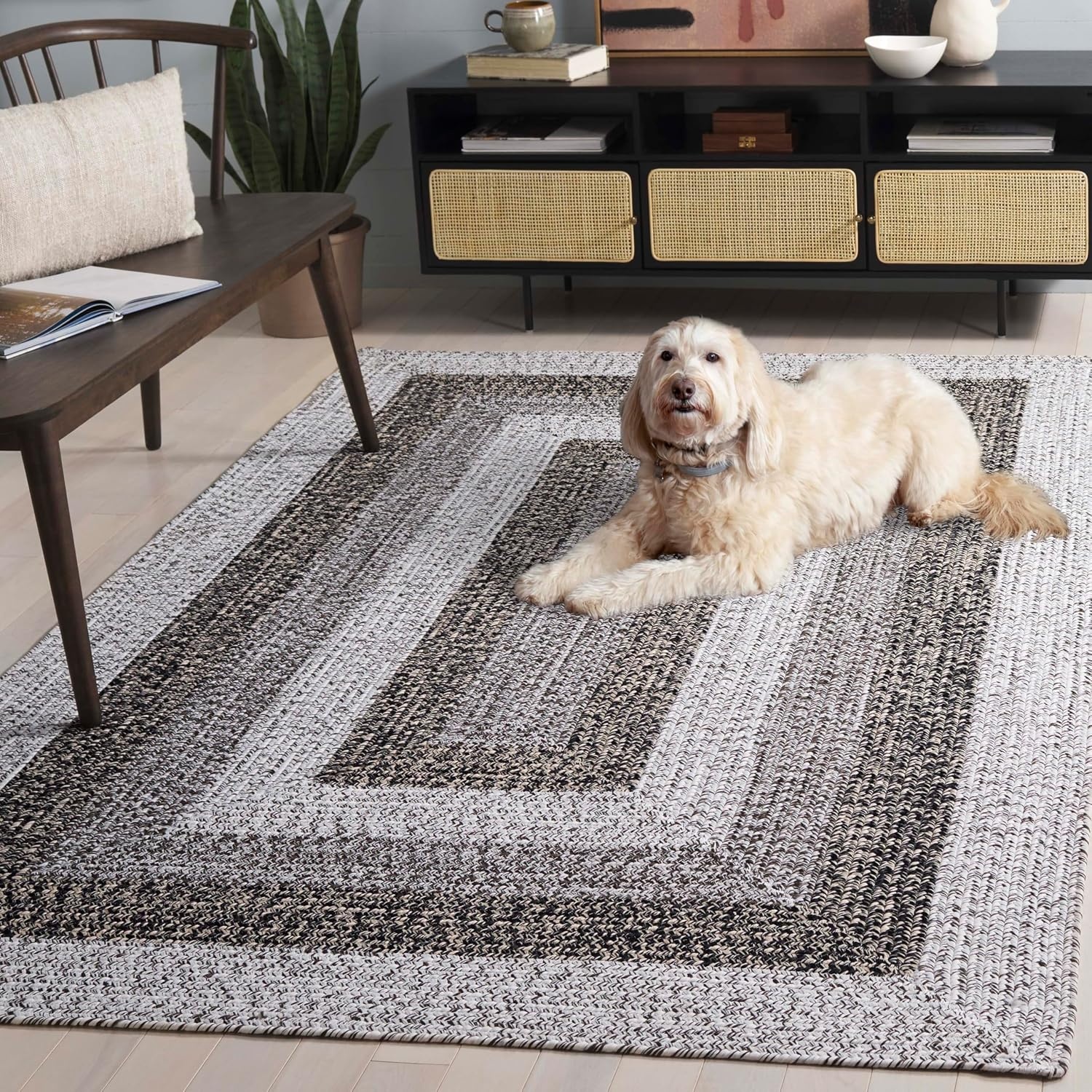 image:imageSAFAVIEH Washable Rug Outdoor Braided Collection 6 x 9 Oval Brown amp Light Brown Handmade amp Reversible NonShedding amp Easy to Clean Ideal for Patio Backyard Mudroom BRD318SIvoryBlack