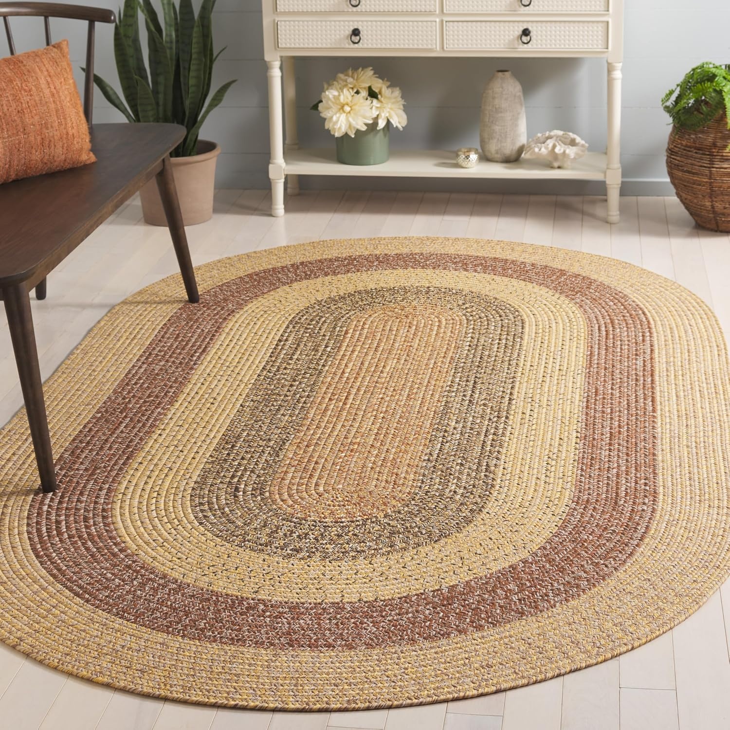 image:imageSAFAVIEH Washable Rug Outdoor Braided Collection 6 x 9 Oval Brown amp Light Brown Handmade amp Reversible NonShedding amp Easy to Clean Ideal for Patio Backyard Mudroom BRD318SBeigeBrown