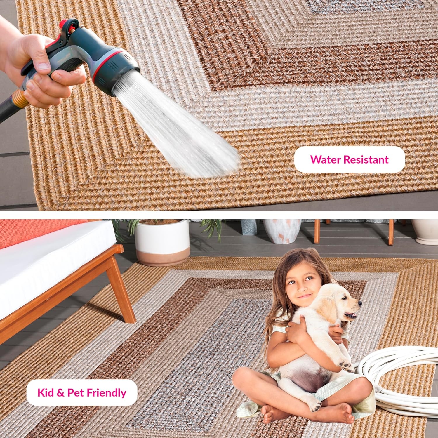 image:imageSAFAVIEH Washable Rug Outdoor Braided Collection 6 x 9 Oval Brown amp Light Brown Handmade amp Reversible NonShedding amp Easy to Clean Ideal for Patio Backyard Mudroom BRD318SBrownLight Brown