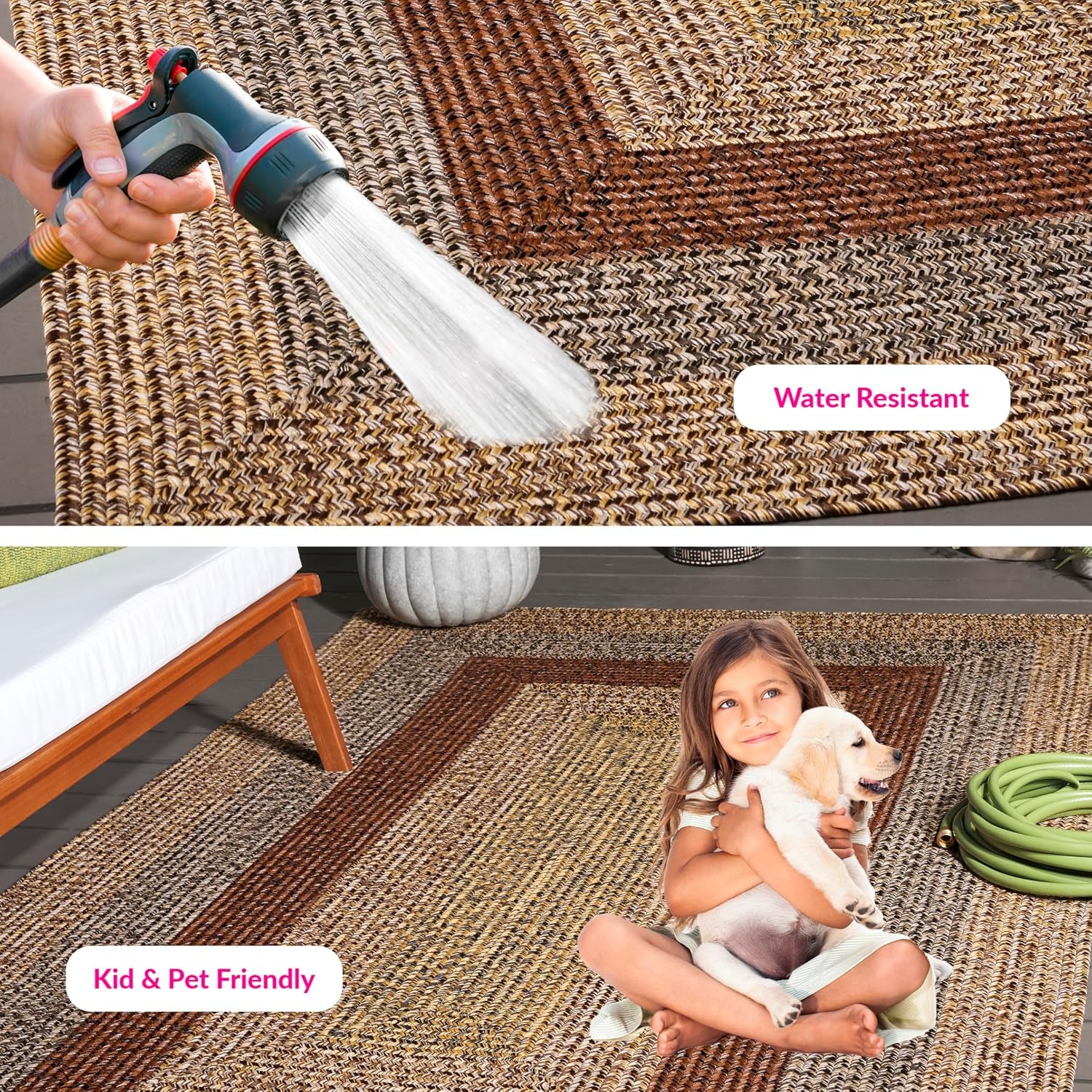 image:imageSAFAVIEH Washable Rug Outdoor Braided Collection 6 x 9 Oval Brown amp Light Brown Handmade amp Reversible NonShedding amp Easy to Clean Ideal for Patio Backyard Mudroom BRD318SBrownGold