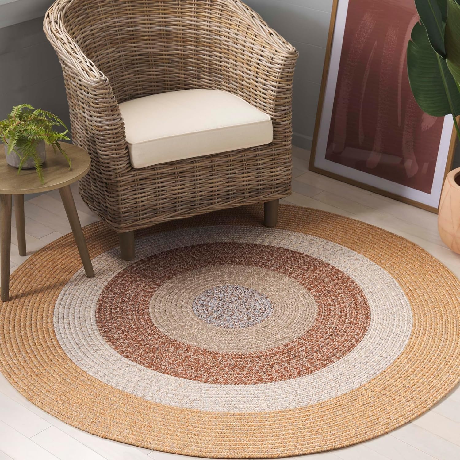image:imageSAFAVIEH Washable Rug Outdoor Braided Collection 6 x 9 Oval Brown amp Light Brown Handmade amp Reversible NonShedding amp Easy to Clean Ideal for Patio Backyard Mudroom BRD318SBrownLight Brown