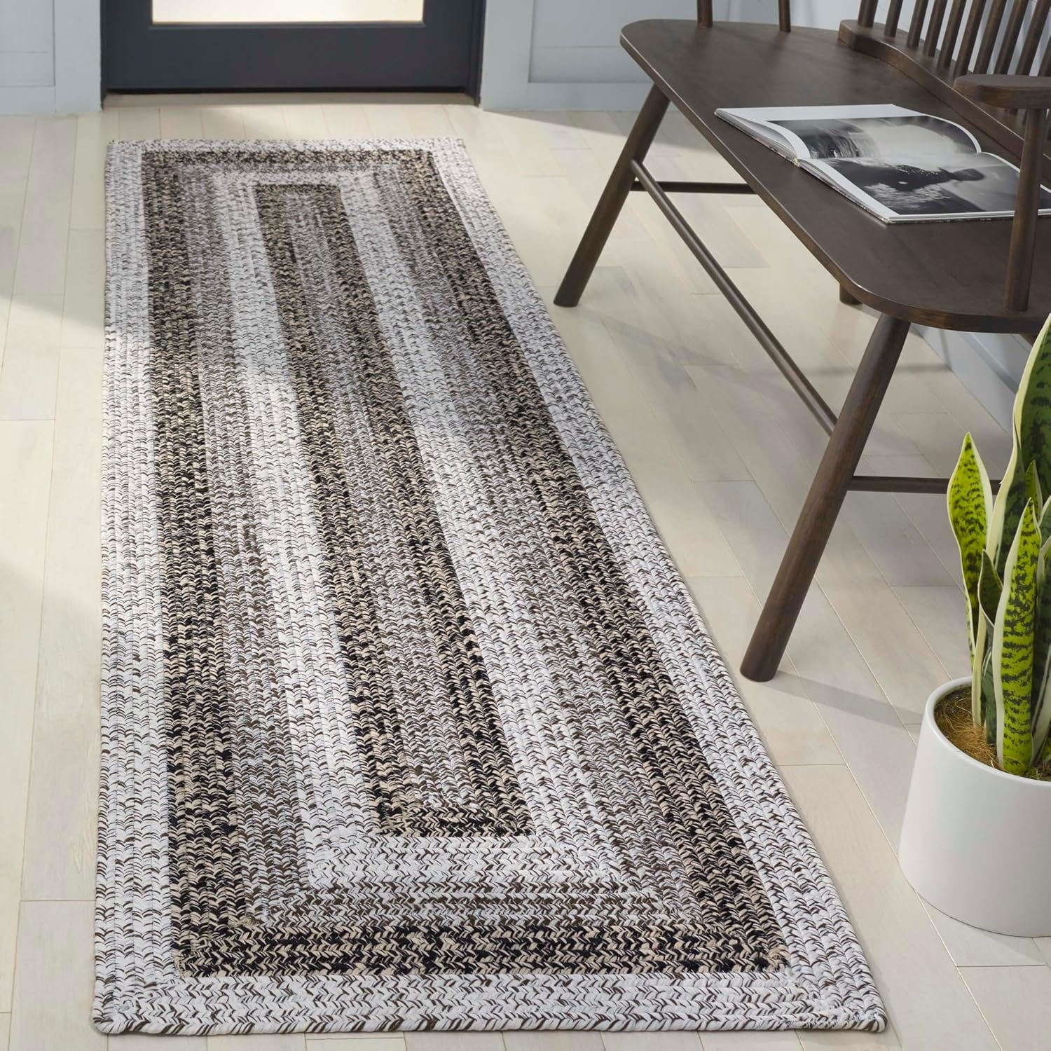image:imageSAFAVIEH Washable Rug Outdoor Braided Collection 6 x 9 Oval Brown amp Light Brown Handmade amp Reversible NonShedding amp Easy to Clean Ideal for Patio Backyard Mudroom BRD318SIvoryBlack