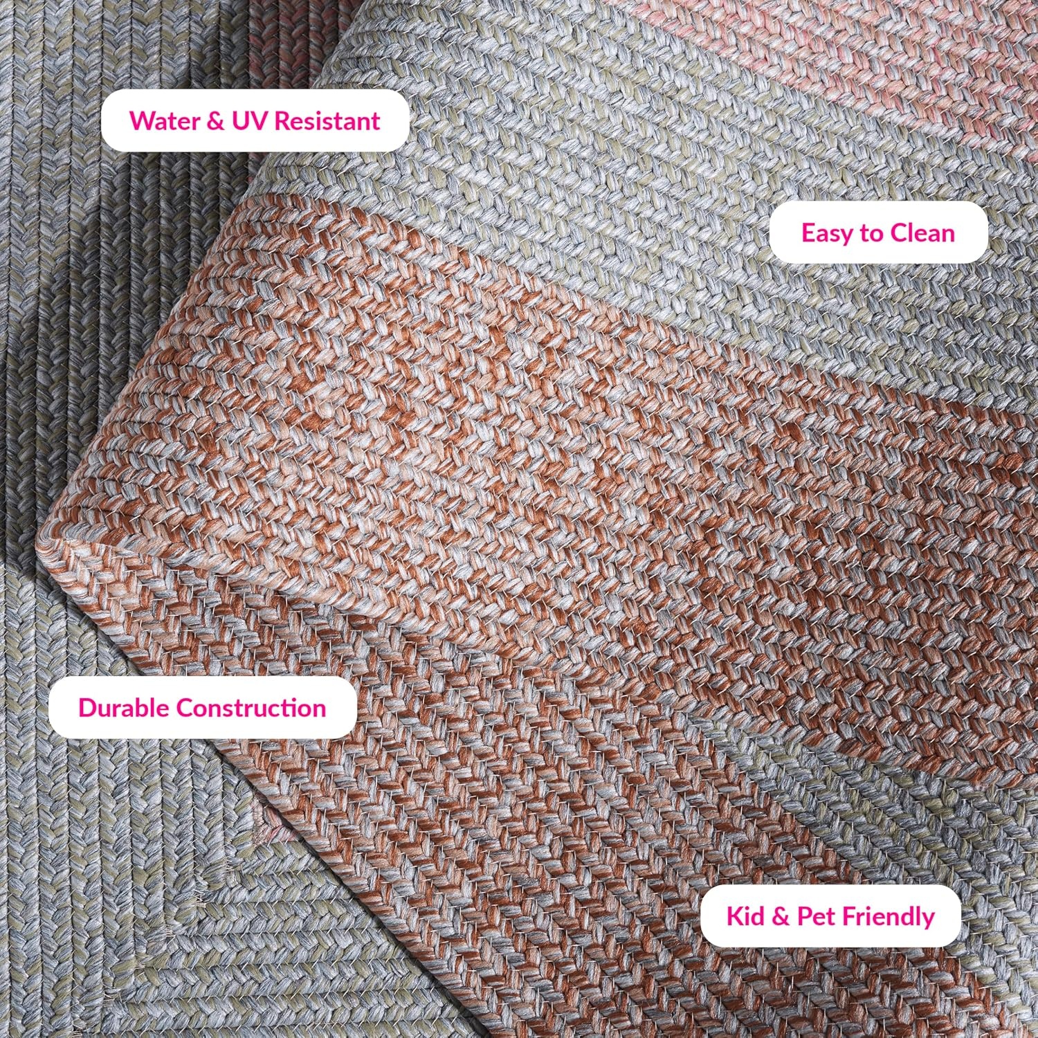 image:imageSAFAVIEH Washable Rug Outdoor Braided Collection 6 x 9 Oval Brown amp Light Brown Handmade amp Reversible NonShedding amp Easy to Clean Ideal for Patio Backyard Mudroom BRD318SBrownGrey Pink