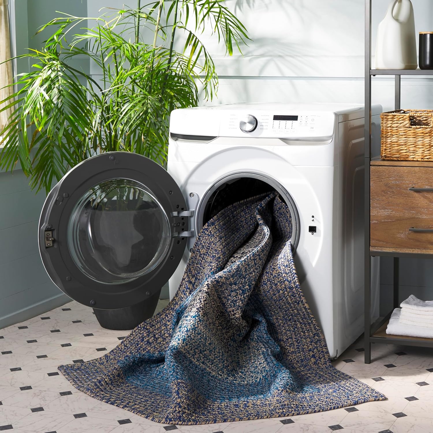 image:imageSAFAVIEH Washable Rug Outdoor Braided Collection 6 x 9 Oval Brown amp Light Brown Handmade amp Reversible NonShedding amp Easy to Clean Ideal for Patio Backyard Mudroom BRD318SNavyBlue