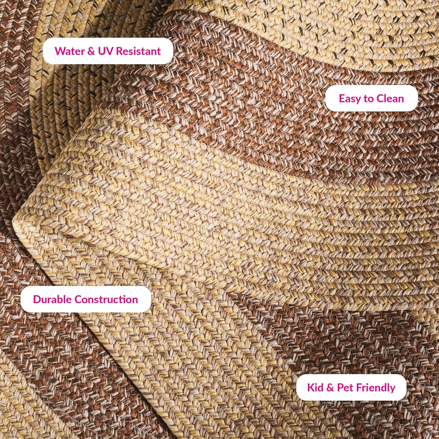 image:imageSAFAVIEH Washable Rug Outdoor Braided Collection 6 x 9 Oval Brown amp Light Brown Handmade amp Reversible NonShedding amp Easy to Clean Ideal for Patio Backyard Mudroom BRD318SBeigeBrown