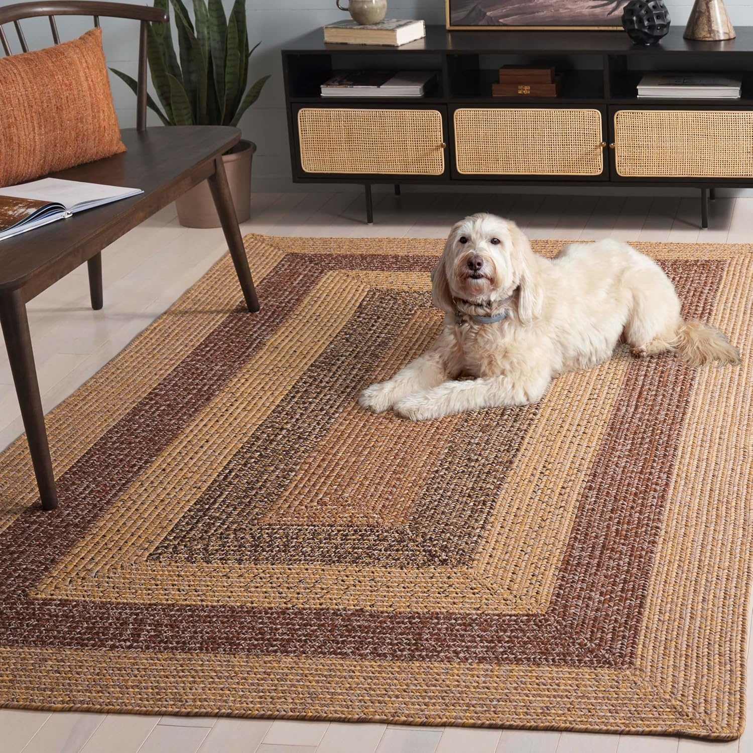 image:imageSAFAVIEH Washable Rug Outdoor Braided Collection 6 x 9 Oval Brown amp Light Brown Handmade amp Reversible NonShedding amp Easy to Clean Ideal for Patio Backyard Mudroom BRD318SBeigeBrown