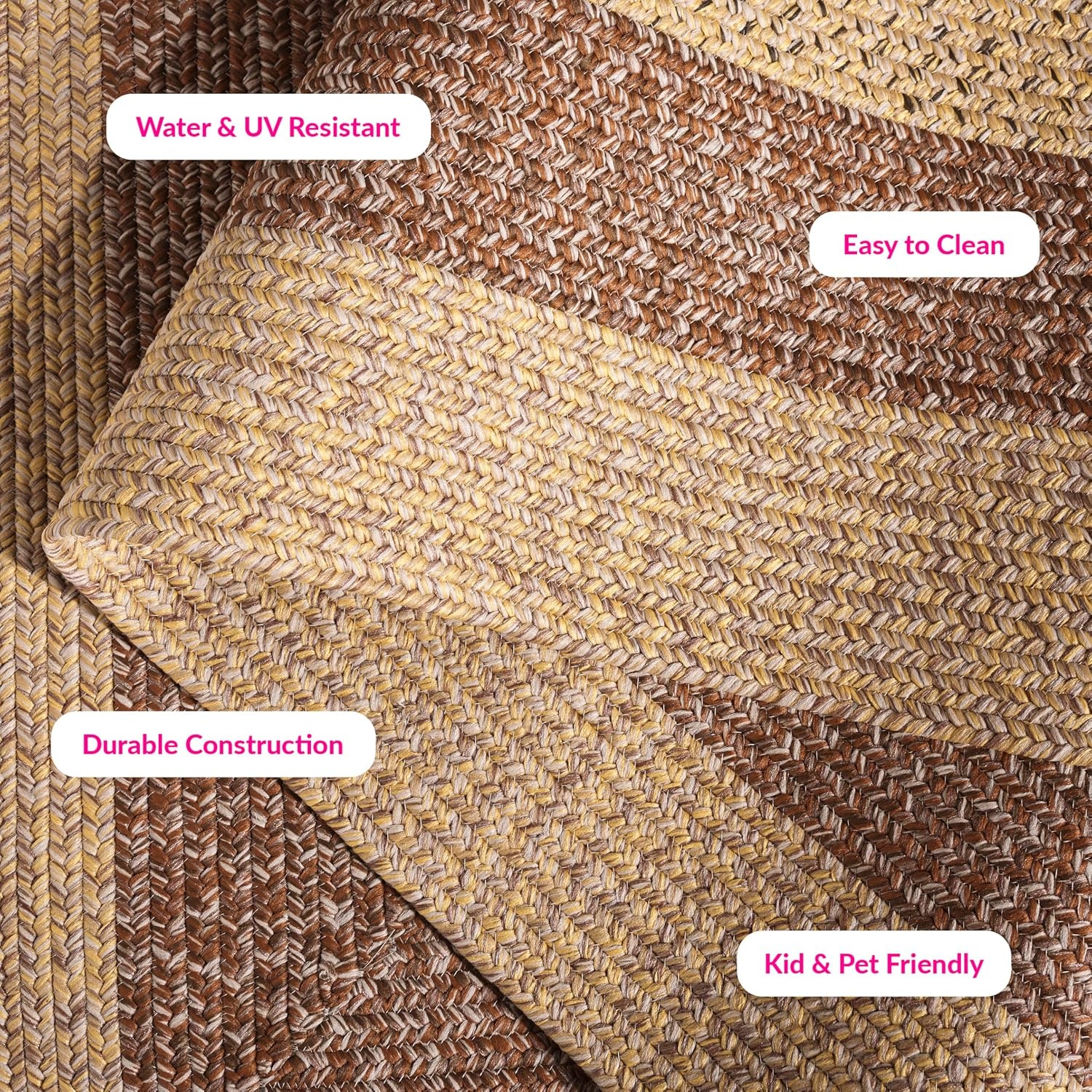 image:imageSAFAVIEH Washable Rug Outdoor Braided Collection 6 x 9 Oval Brown amp Light Brown Handmade amp Reversible NonShedding amp Easy to Clean Ideal for Patio Backyard Mudroom BRD318SBeigeBrown