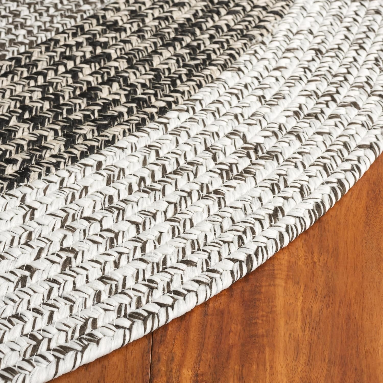 image:imageSAFAVIEH Washable Rug Outdoor Braided Collection 6 x 9 Oval Brown amp Light Brown Handmade amp Reversible NonShedding amp Easy to Clean Ideal for Patio Backyard Mudroom BRD318SIvoryBlack