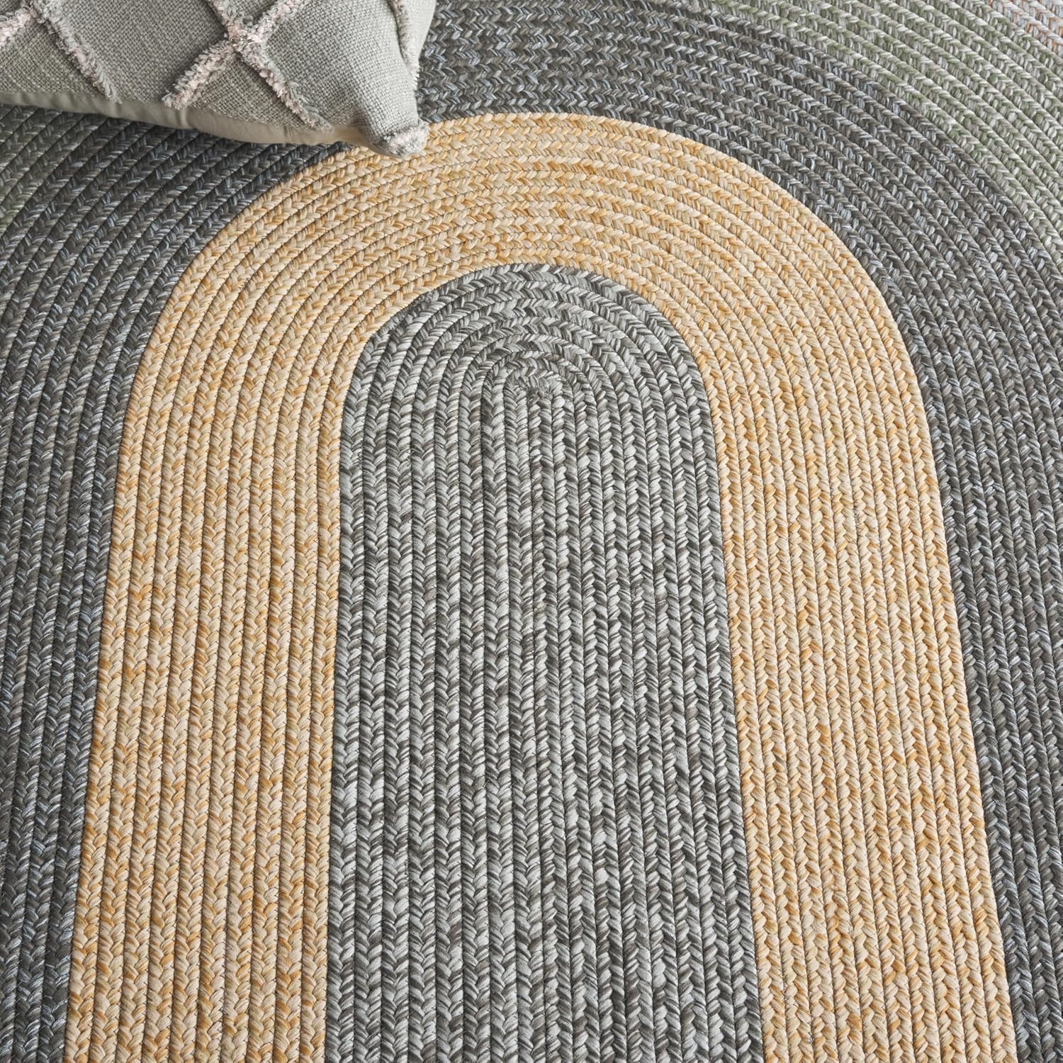 image:imageSAFAVIEH Washable Rug Outdoor Braided Collection 6 x 9 Oval Brown amp Light Brown Handmade amp Reversible NonShedding amp Easy to Clean Ideal for Patio Backyard Mudroom BRD318SGreyGreen