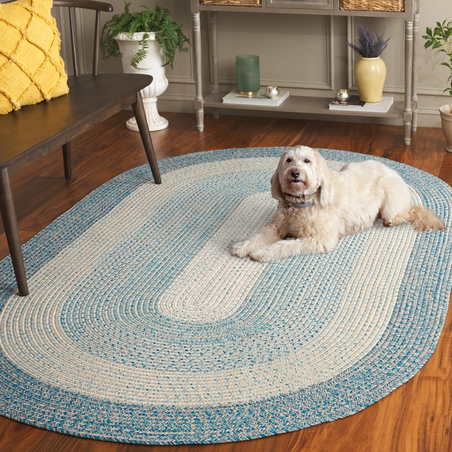 image:imageSAFAVIEH Washable Rug Outdoor Braided Collection 6 x 9 Oval Brown amp Light Brown Handmade amp Reversible NonShedding amp Easy to Clean Ideal for Patio Backyard Mudroom BRD318SBlueAqua