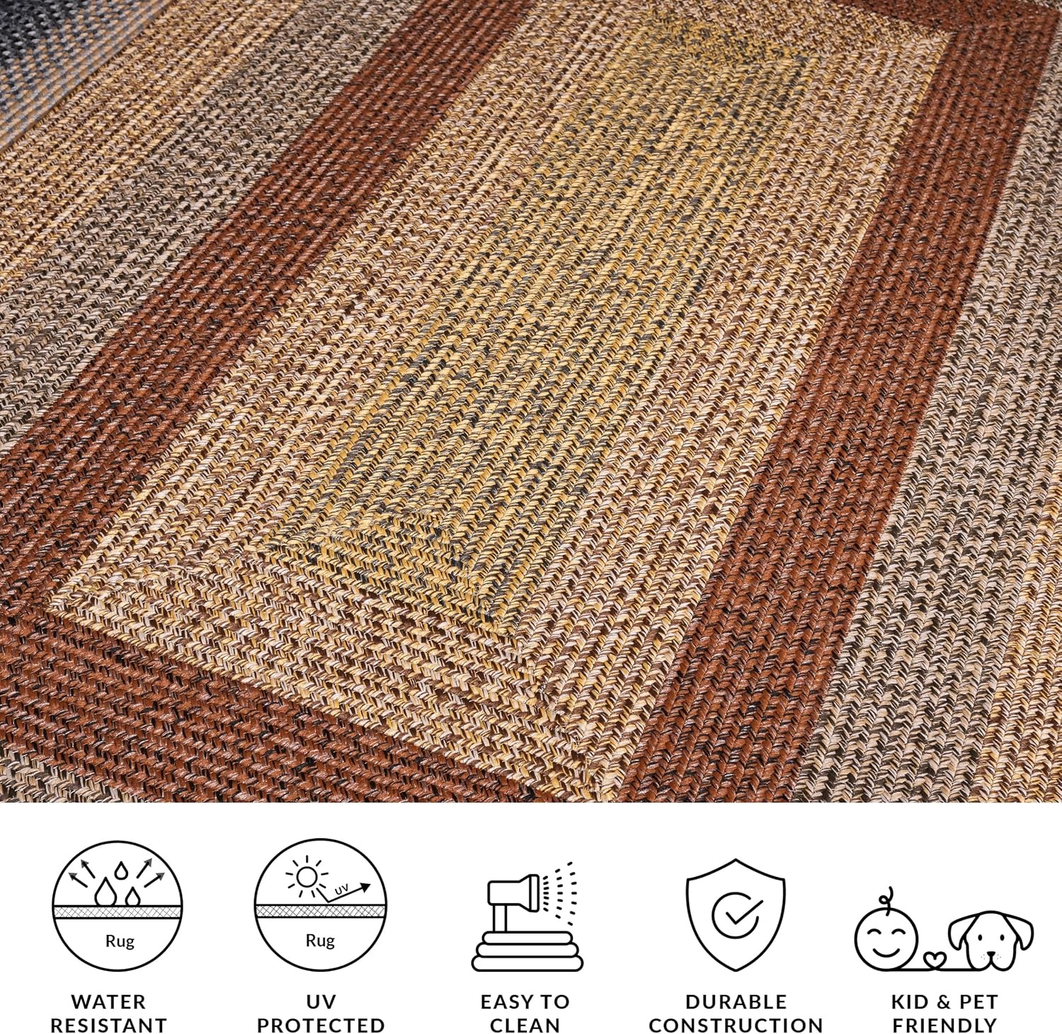 image:imageSAFAVIEH Washable Rug Outdoor Braided Collection 6 x 9 Oval Brown amp Light Brown Handmade amp Reversible NonShedding amp Easy to Clean Ideal for Patio Backyard Mudroom BRD318SBrownGold