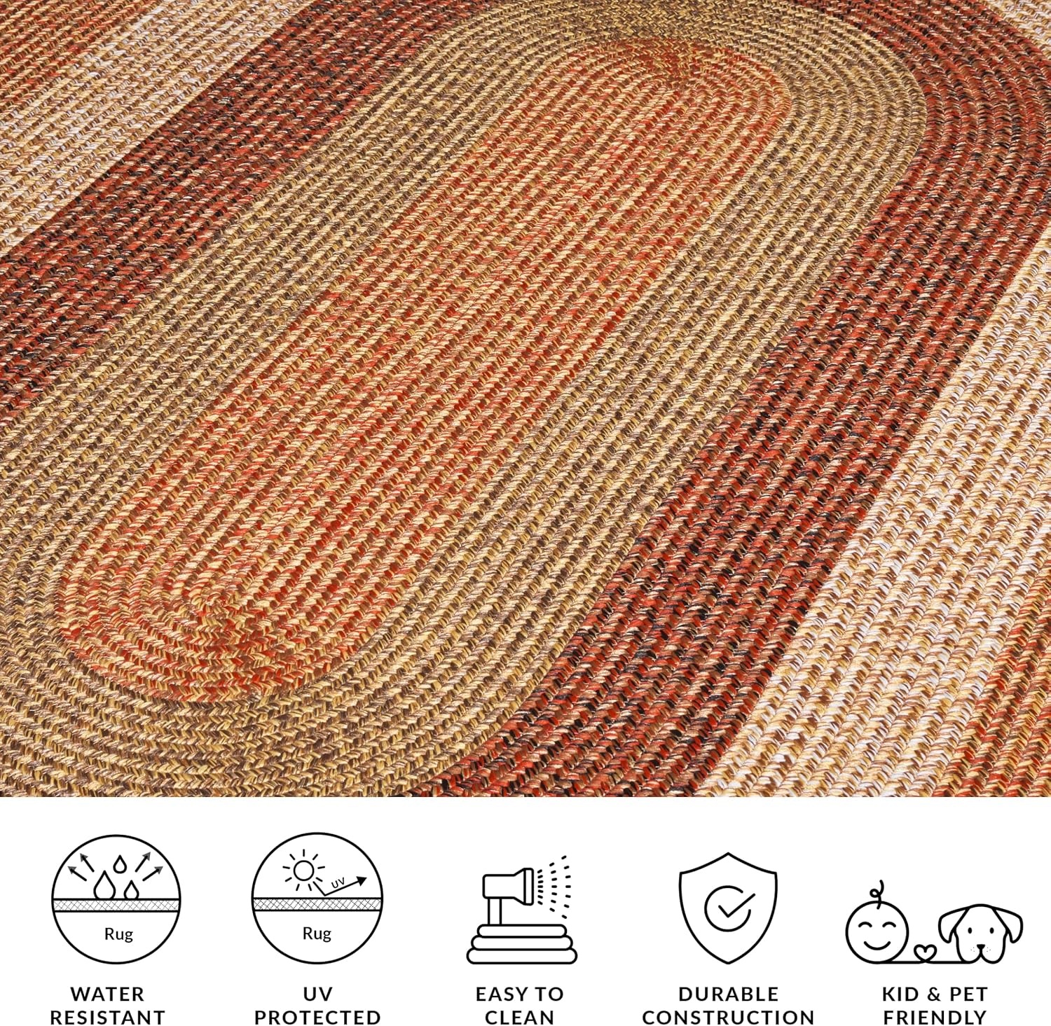 image:imageSAFAVIEH Washable Rug Outdoor Braided Collection 6 x 9 Oval Brown amp Light Brown Handmade amp Reversible NonShedding amp Easy to Clean Ideal for Patio Backyard Mudroom BRD318SRustRed