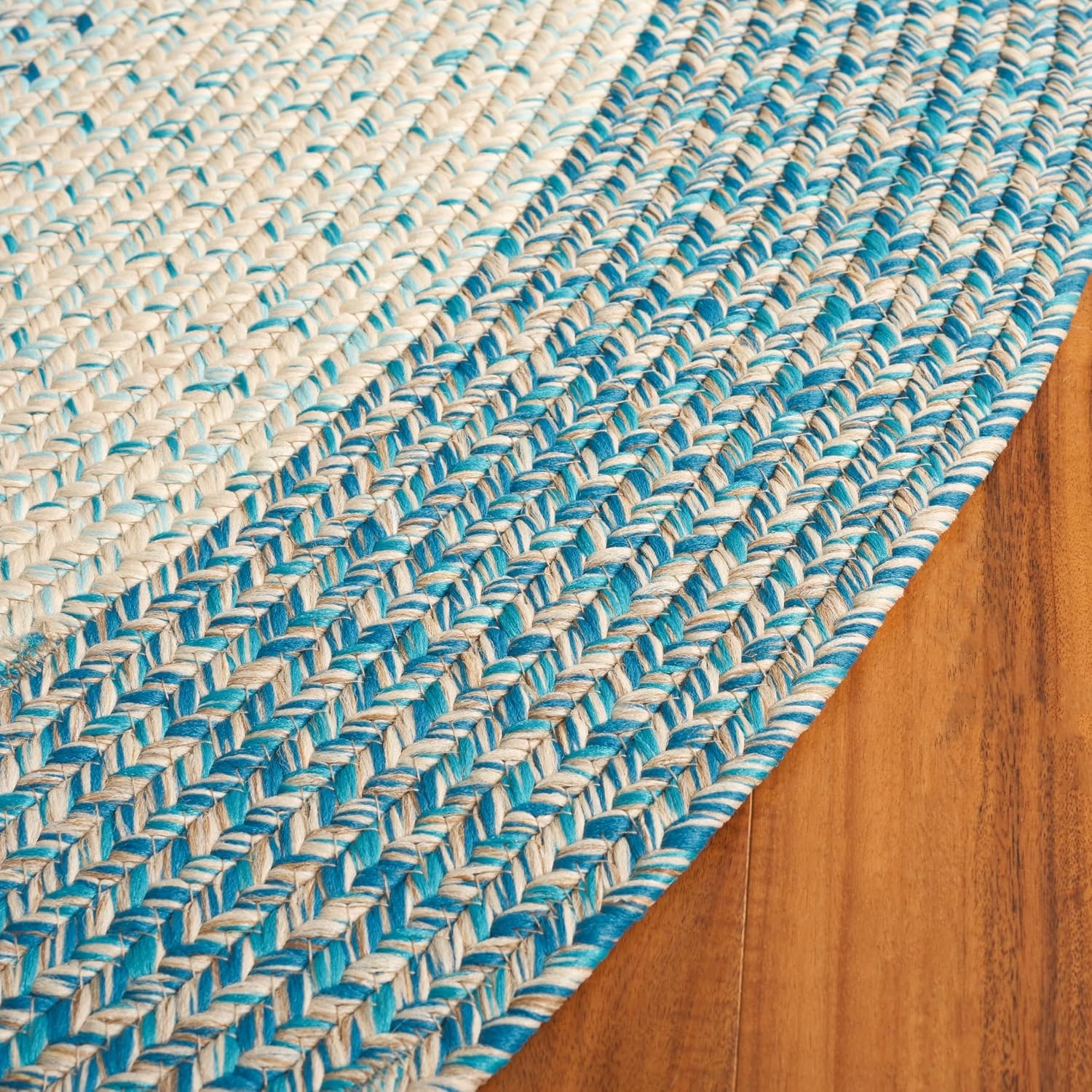 image:imageSAFAVIEH Washable Rug Outdoor Braided Collection 6 x 9 Oval Brown amp Light Brown Handmade amp Reversible NonShedding amp Easy to Clean Ideal for Patio Backyard Mudroom BRD318SBlueAqua