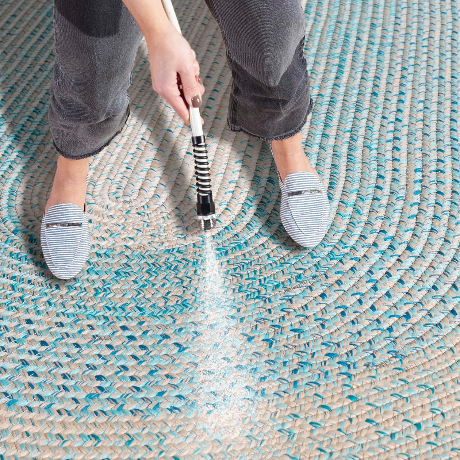 image:imageSAFAVIEH Washable Rug Outdoor Braided Collection 6 x 9 Oval Brown amp Light Brown Handmade amp Reversible NonShedding amp Easy to Clean Ideal for Patio Backyard Mudroom BRD318SBlueAqua