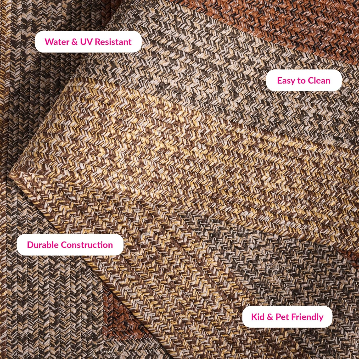 image:imageSAFAVIEH Washable Rug Outdoor Braided Collection 6 x 9 Oval Brown amp Light Brown Handmade amp Reversible NonShedding amp Easy to Clean Ideal for Patio Backyard Mudroom BRD318SBrownGold