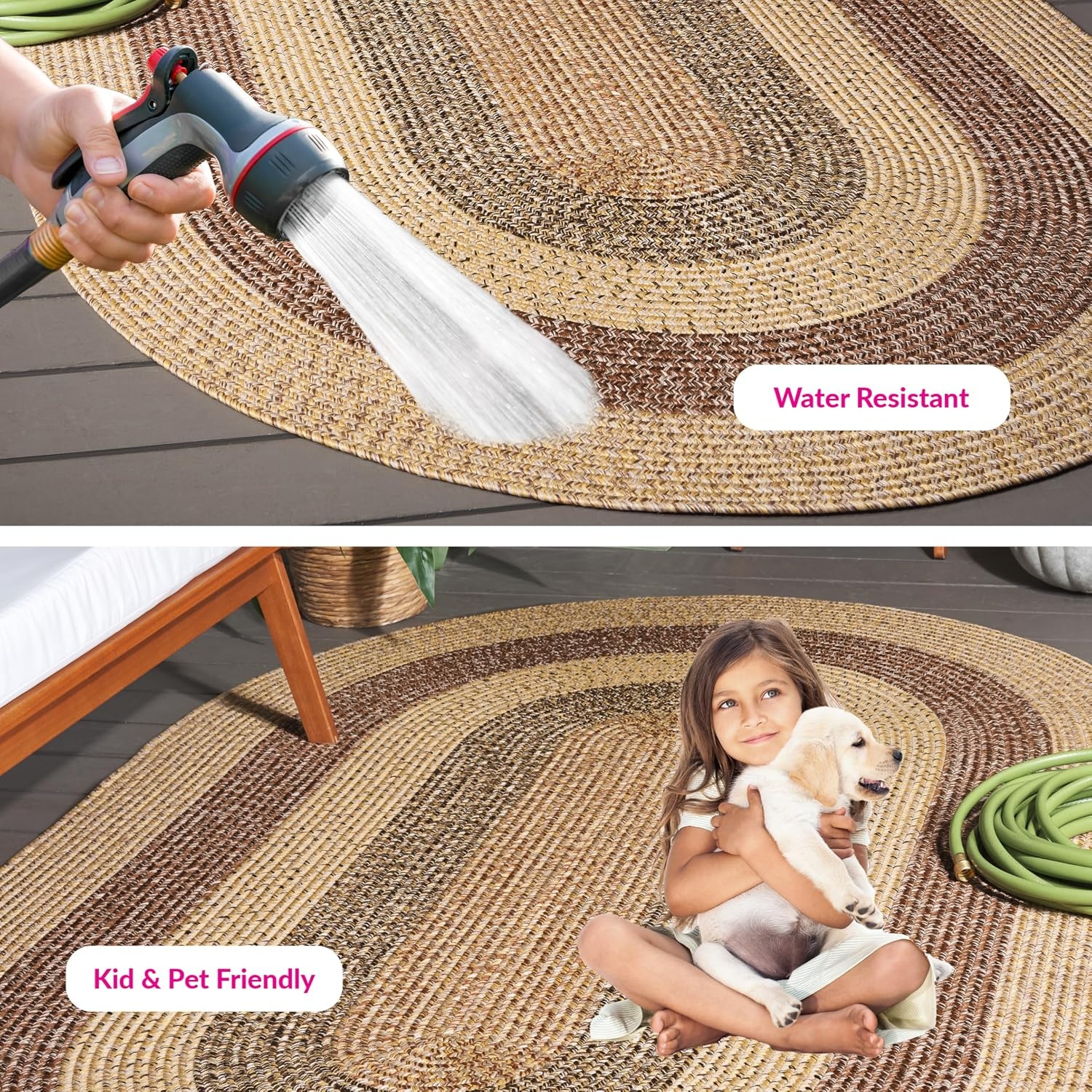 image:imageSAFAVIEH Washable Rug Outdoor Braided Collection 6 x 9 Oval Brown amp Light Brown Handmade amp Reversible NonShedding amp Easy to Clean Ideal for Patio Backyard Mudroom BRD318SBeigeBrown