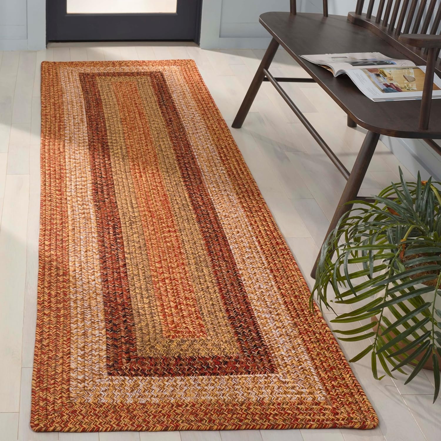 image:imageSAFAVIEH Washable Rug Outdoor Braided Collection 6 x 9 Oval Brown amp Light Brown Handmade amp Reversible NonShedding amp Easy to Clean Ideal for Patio Backyard Mudroom BRD318SRustRed