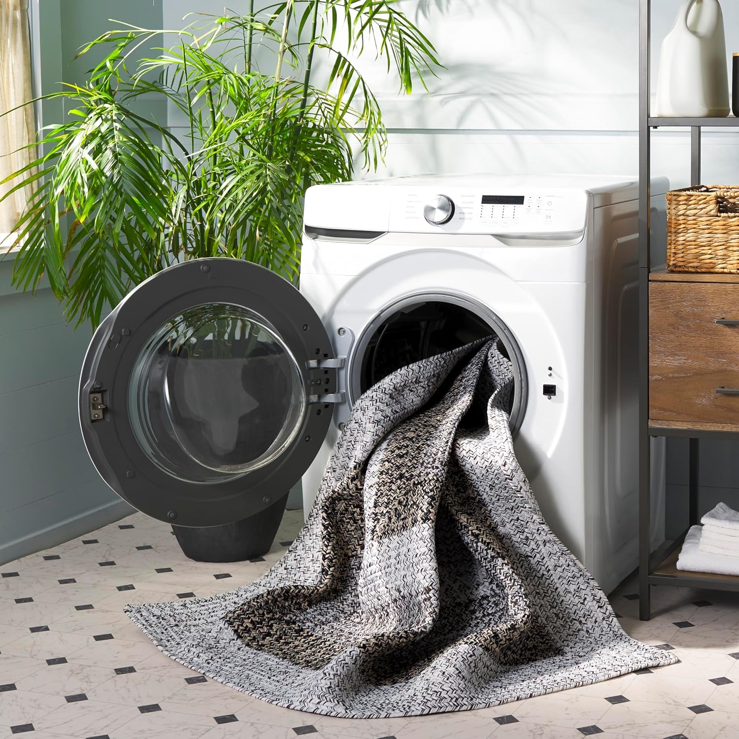 image:imageSAFAVIEH Washable Rug Outdoor Braided Collection 6 x 9 Oval Brown amp Light Brown Handmade amp Reversible NonShedding amp Easy to Clean Ideal for Patio Backyard Mudroom BRD318SIvoryBlack