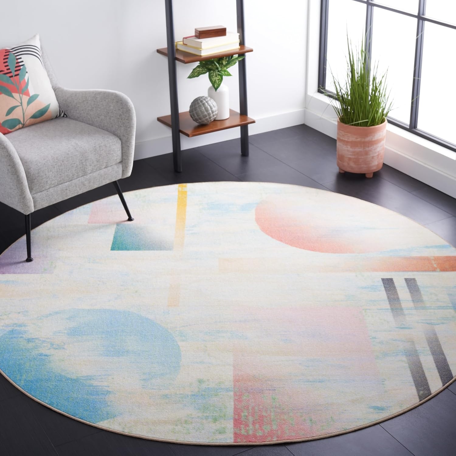 image:imageSAFAVIEH Washable Rug Paint Brush Collection 33 x 53 Blue amp Ivory Slip Resistant amp Easy to Clean Ideal for Living Room Bedroom Nursery Kids Playroom Dining Space PTB107MBlueIvory