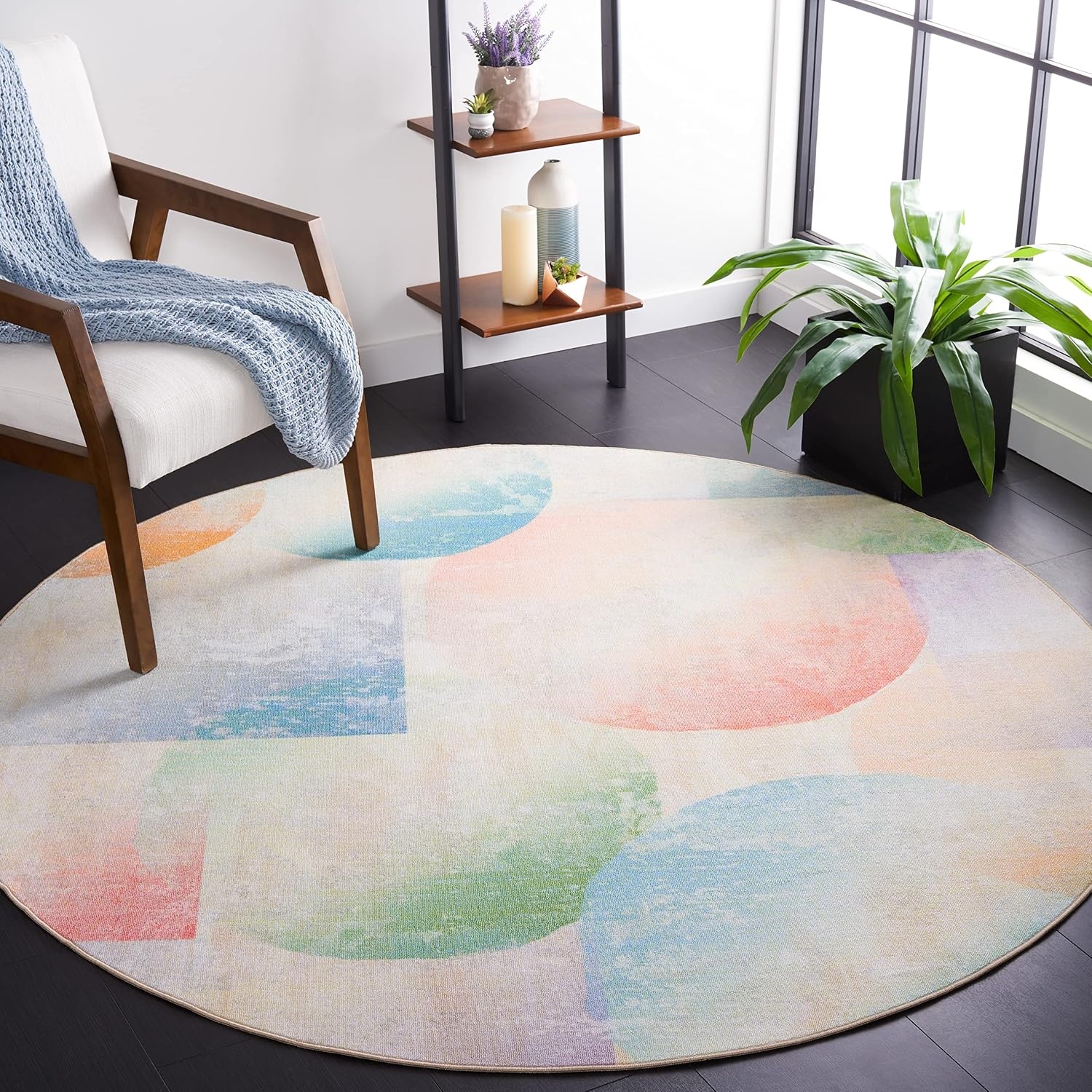 image:imageSAFAVIEH Washable Rug Paint Brush Collection 33 x 53 Blue amp Purple Slip Resistant amp Easy to Clean Ideal for Living Room Bedroom Nursery Kids Playroom Dining Space PTB187MBluePurple