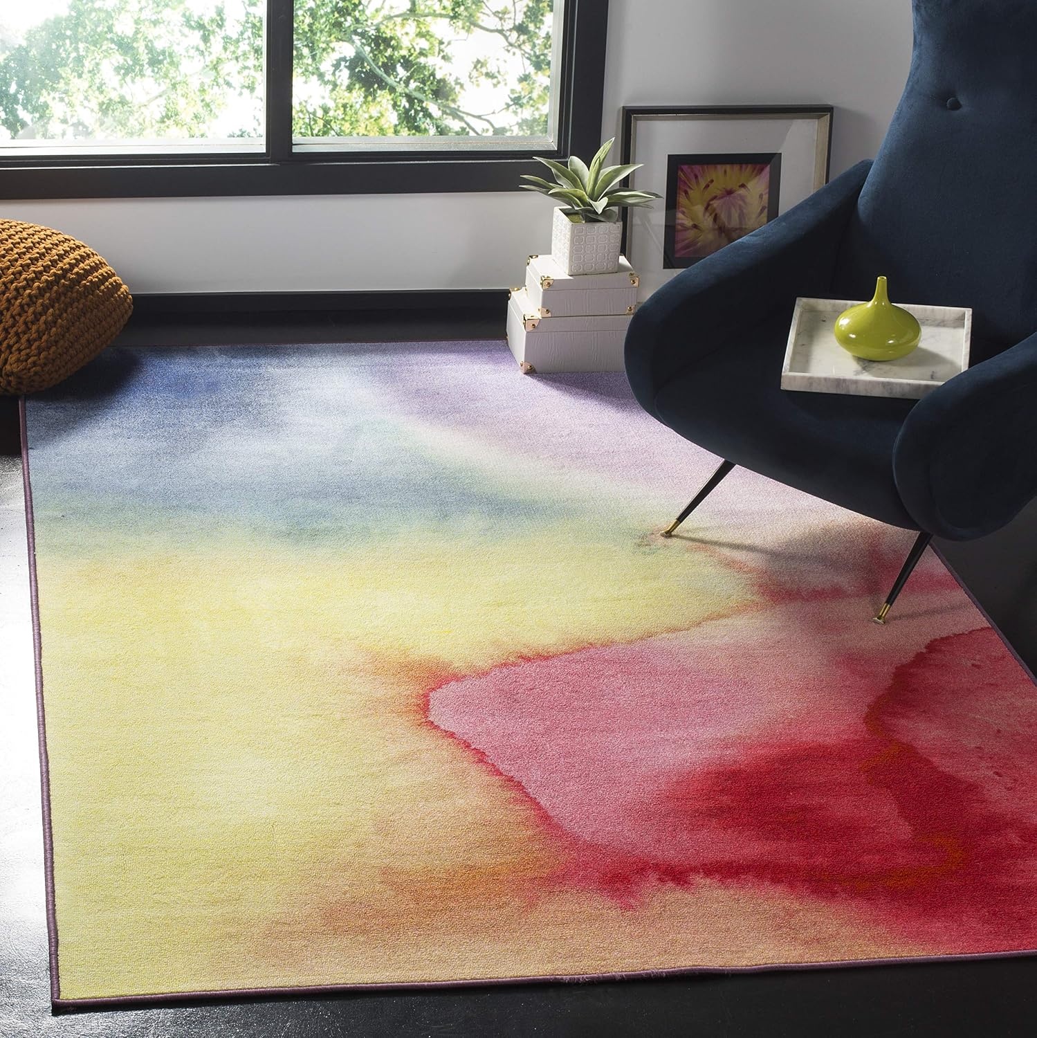 image:imageSAFAVIEH Washable Rug Paint Brush Collection 33 x 53 Fuchsia amp Yellow Slip Resistant amp Easy to Clean Ideal for Living Room Bedroom Nursery Kids Playroom Dining Space PTB118AFuchsiaYellow