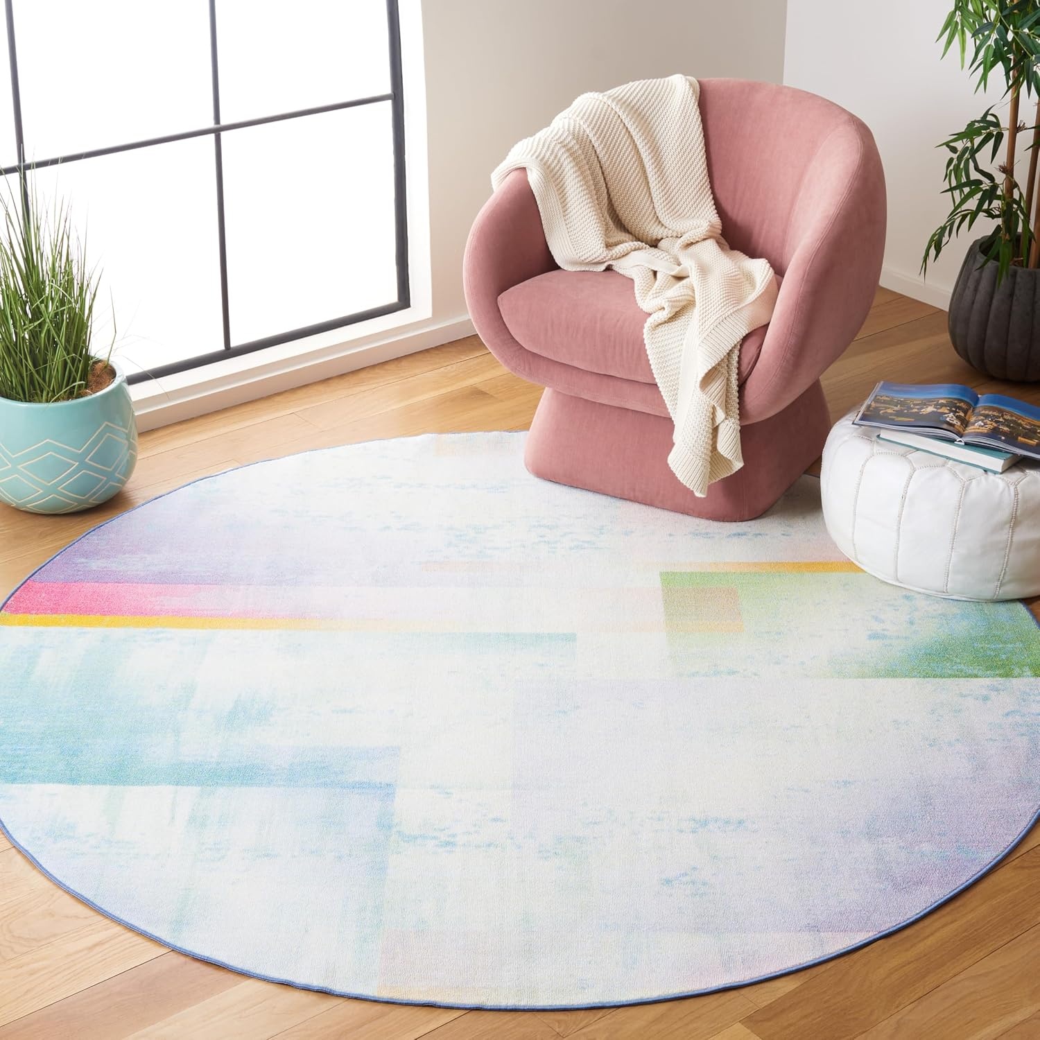 image:imageSAFAVIEH Washable Rug Paint Brush Collection 55 x 76 Blue amp Green Slip Resistant amp Easy to Clean Ideal for Living Room Bedroom Nursery Kids Playroom Dining Space PTB188MBlueGreen