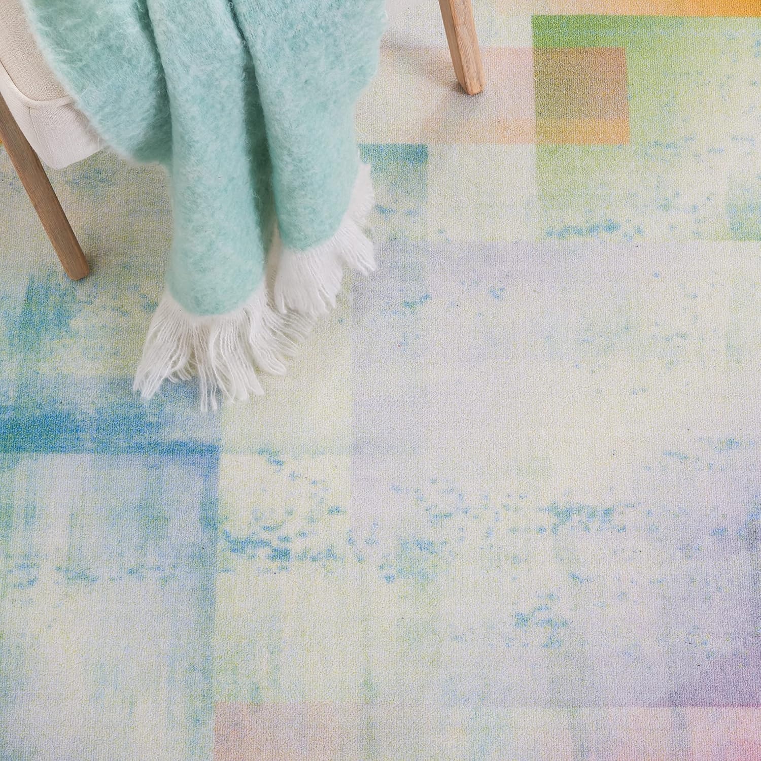 image:imageSAFAVIEH Washable Rug Paint Brush Collection 55 x 76 Blue amp Green Slip Resistant amp Easy to Clean Ideal for Living Room Bedroom Nursery Kids Playroom Dining Space PTB188MBlueGreen