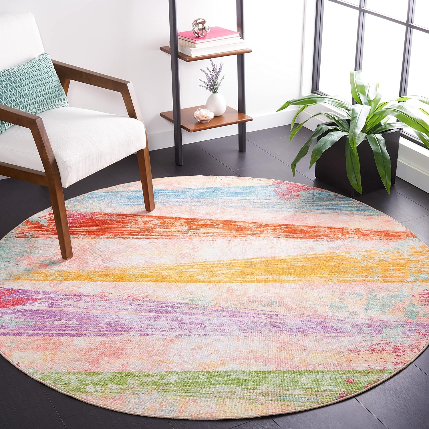 image:imageSAFAVIEH Washable Rug Paint Brush Collection 55 x 76 Pink amp Blue Slip Resistant amp Easy to Clean Ideal for Living Room Bedroom Nursery Kids Playroom Dining Space PTB173UPinkBlue