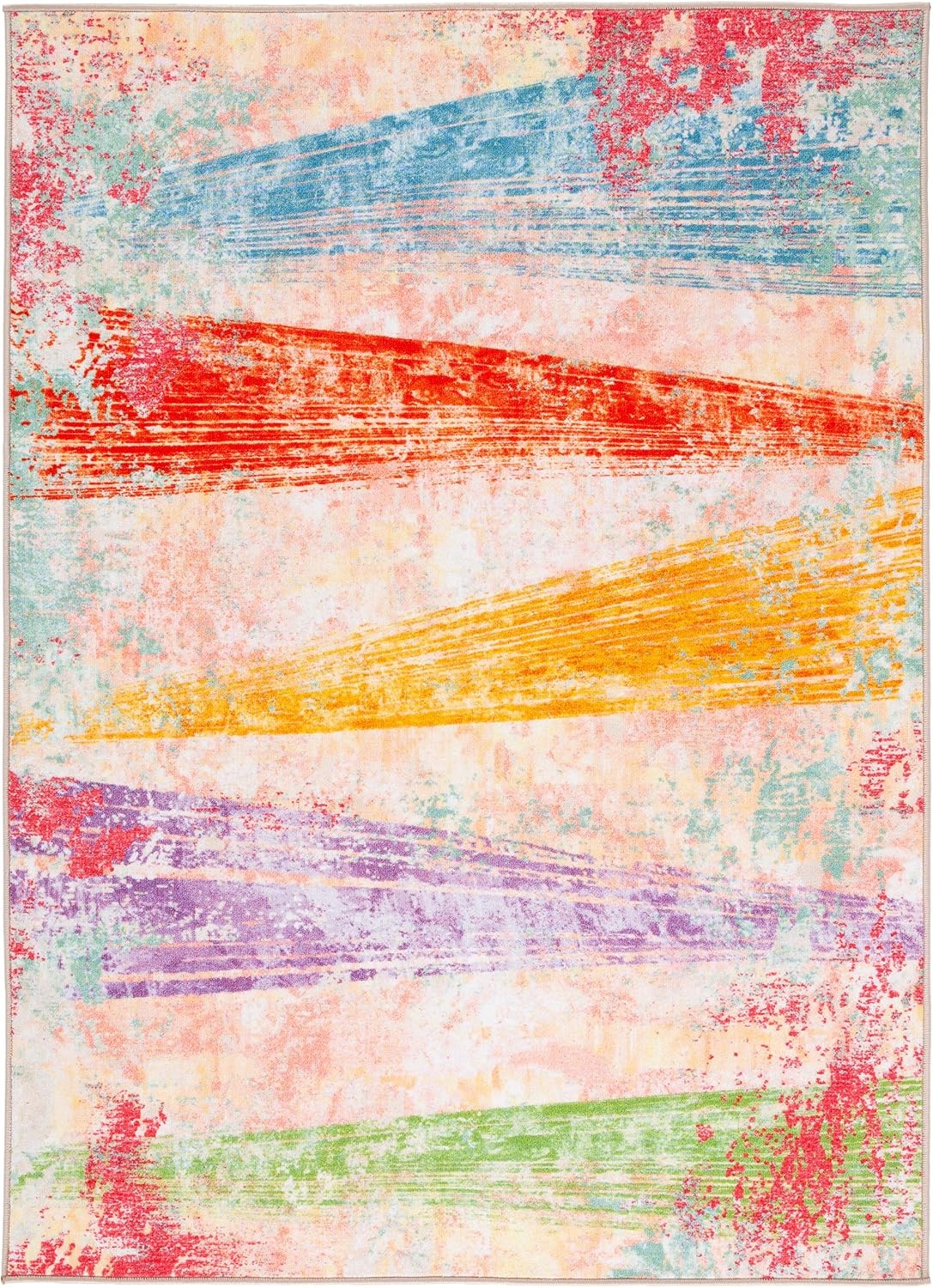 image:imageSAFAVIEH Washable Rug Paint Brush Collection 55 x 76 Pink amp Blue Slip Resistant amp Easy to Clean Ideal for Living Room Bedroom Nursery Kids Playroom Dining Space PTB173UPinkBlue