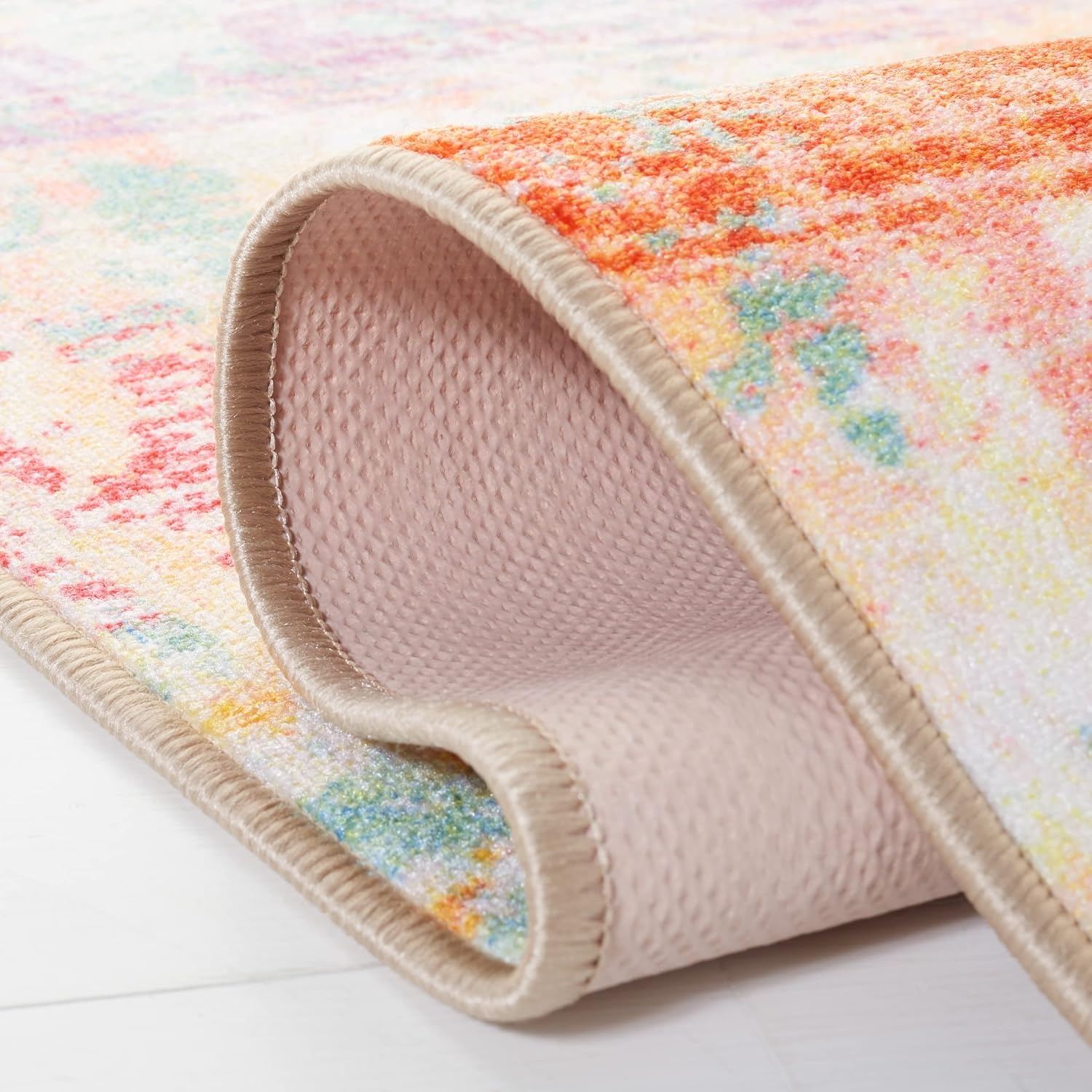 image:imageSAFAVIEH Washable Rug Paint Brush Collection 55 x 76 Pink amp Blue Slip Resistant amp Easy to Clean Ideal for Living Room Bedroom Nursery Kids Playroom Dining Space PTB173UPinkBlue