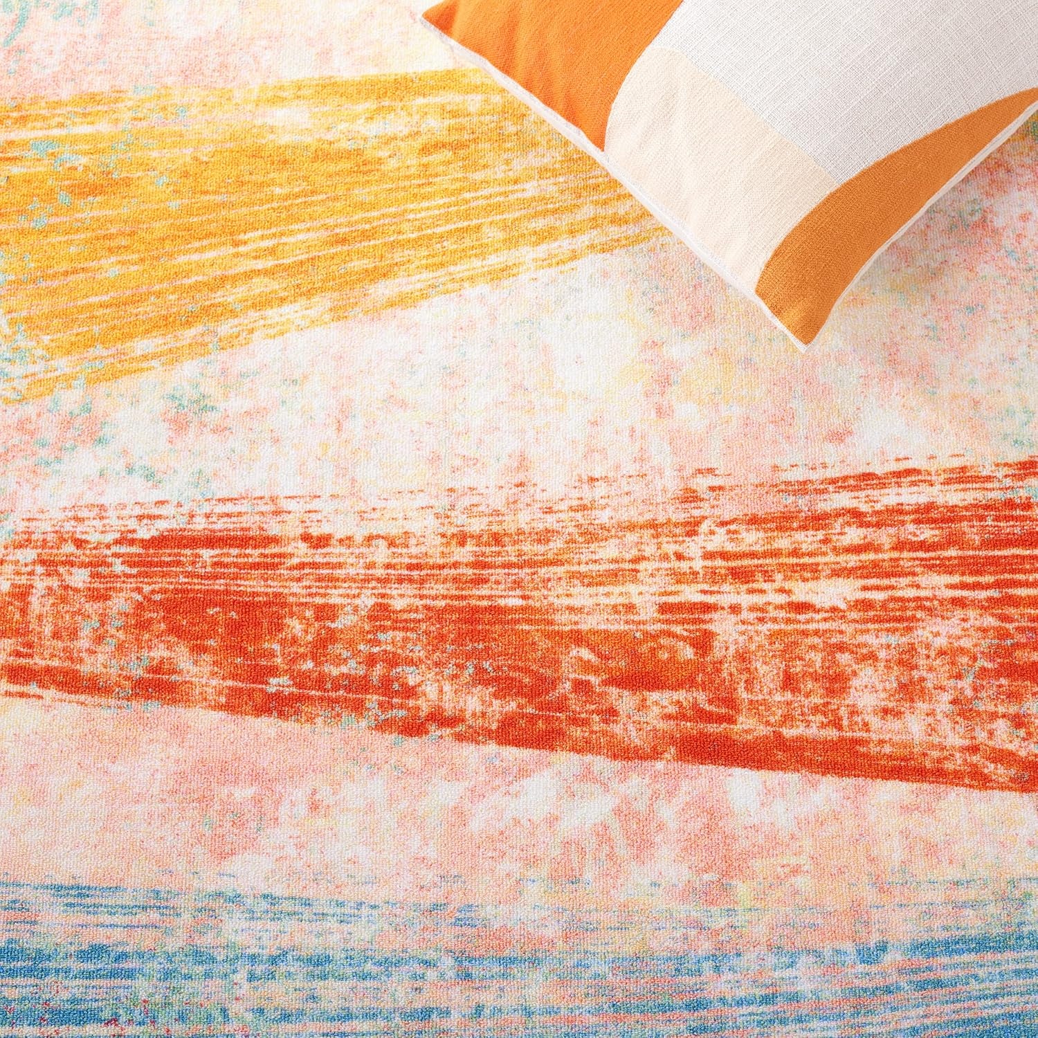 image:imageSAFAVIEH Washable Rug Paint Brush Collection 55 x 76 Pink amp Blue Slip Resistant amp Easy to Clean Ideal for Living Room Bedroom Nursery Kids Playroom Dining Space PTB173UPinkBlue