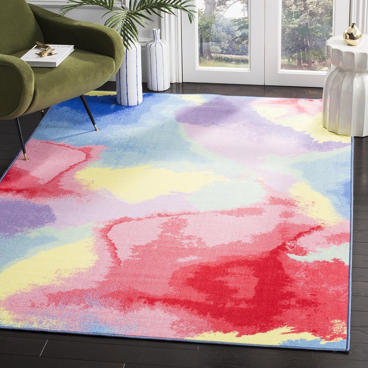 image:imageSAFAVIEH Washable Rug Paint Brush Collection 79 x 10 Fuchsia amp Yellow Slip Resistant amp Easy to Clean Ideal for Living Room Bedroom Nursery Kids Playroom Dining Space PTB121AFuchsiaYellow