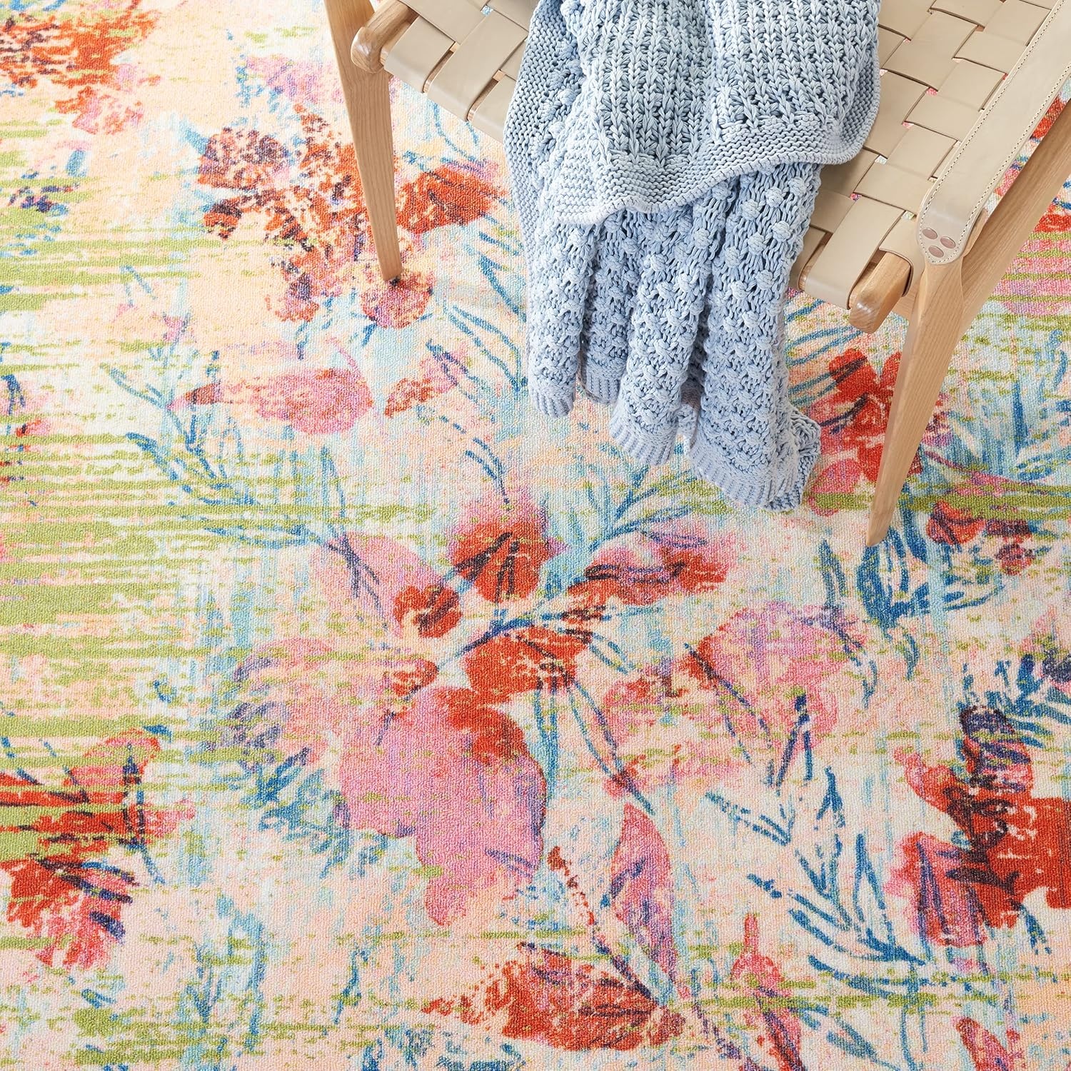 image:imageSAFAVIEH Washable Rug Paint Brush Collection 89 x 12 Blue amp Blush Pink Slip Resistant amp Easy to Clean Ideal for Living Room Bedroom Nursery Kids Playroom Dining Space PTB159MBlueBlush Pink