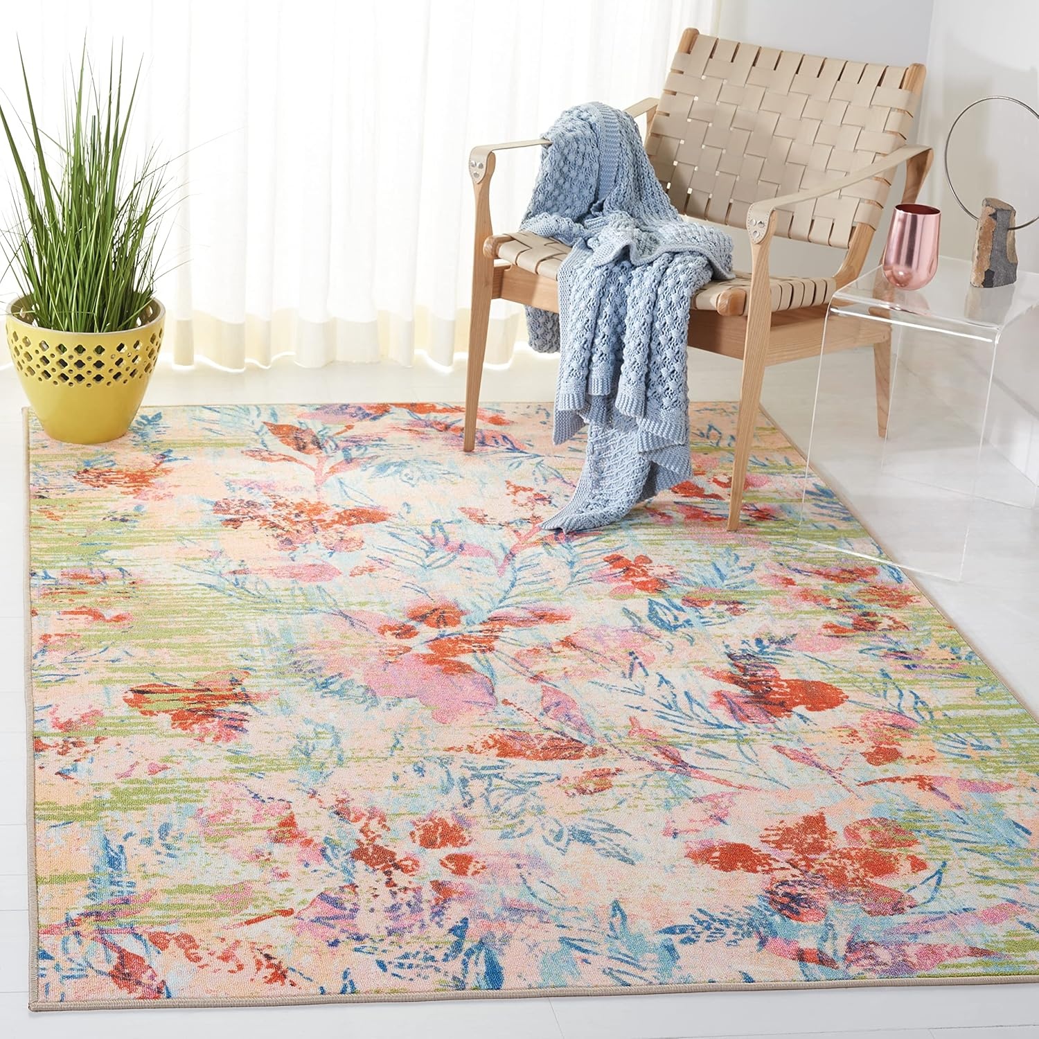 image:imageSAFAVIEH Washable Rug Paint Brush Collection 89 x 12 Blue amp Blush Pink Slip Resistant amp Easy to Clean Ideal for Living Room Bedroom Nursery Kids Playroom Dining Space PTB159MBlueBlush Pink