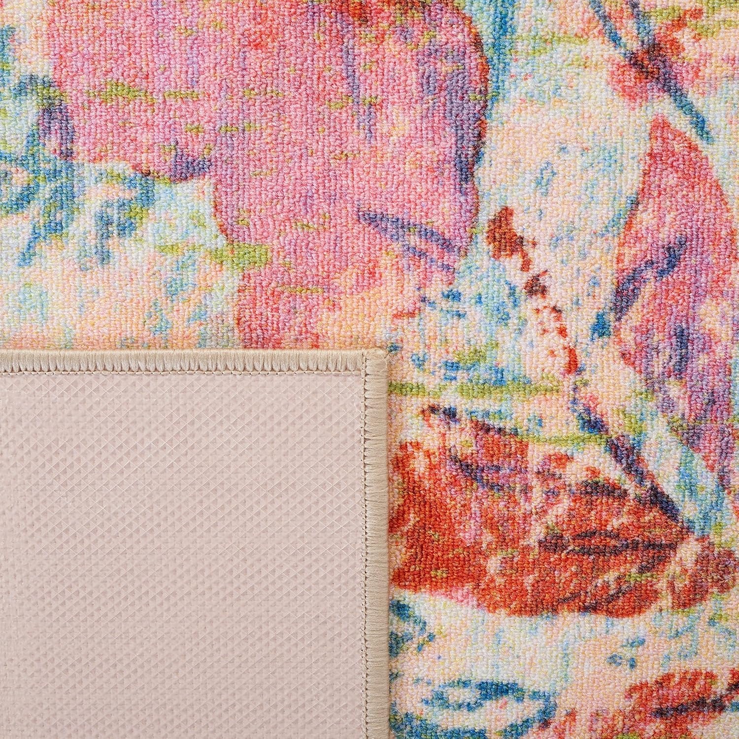 image:imageSAFAVIEH Washable Rug Paint Brush Collection 89 x 12 Blue amp Blush Pink Slip Resistant amp Easy to Clean Ideal for Living Room Bedroom Nursery Kids Playroom Dining Space PTB159MBlueBlush Pink