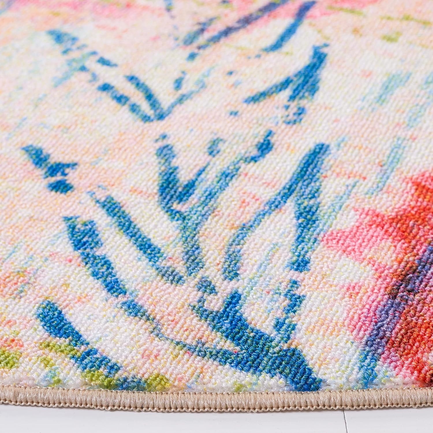 image:imageSAFAVIEH Washable Rug Paint Brush Collection 89 x 12 Blue amp Blush Pink Slip Resistant amp Easy to Clean Ideal for Living Room Bedroom Nursery Kids Playroom Dining Space PTB159MBlueBlush Pink