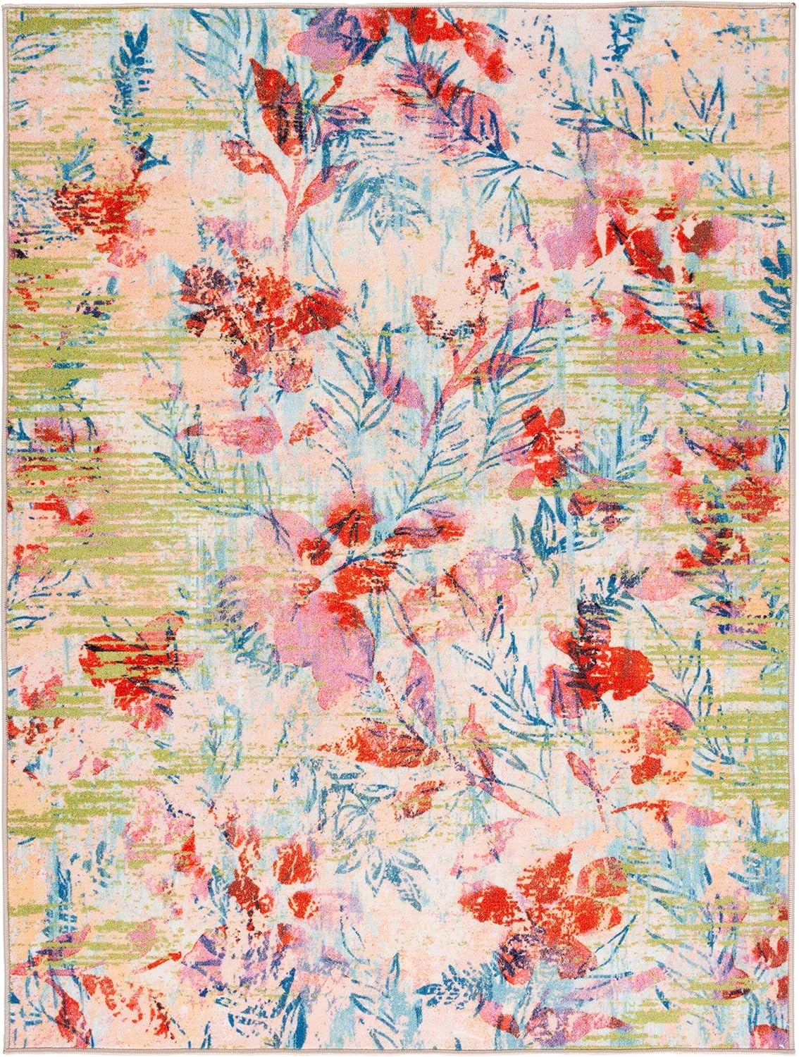 image:imageSAFAVIEH Washable Rug Paint Brush Collection 89 x 12 Blue amp Blush Pink Slip Resistant amp Easy to Clean Ideal for Living Room Bedroom Nursery Kids Playroom Dining Space PTB159MBlueBlush Pink