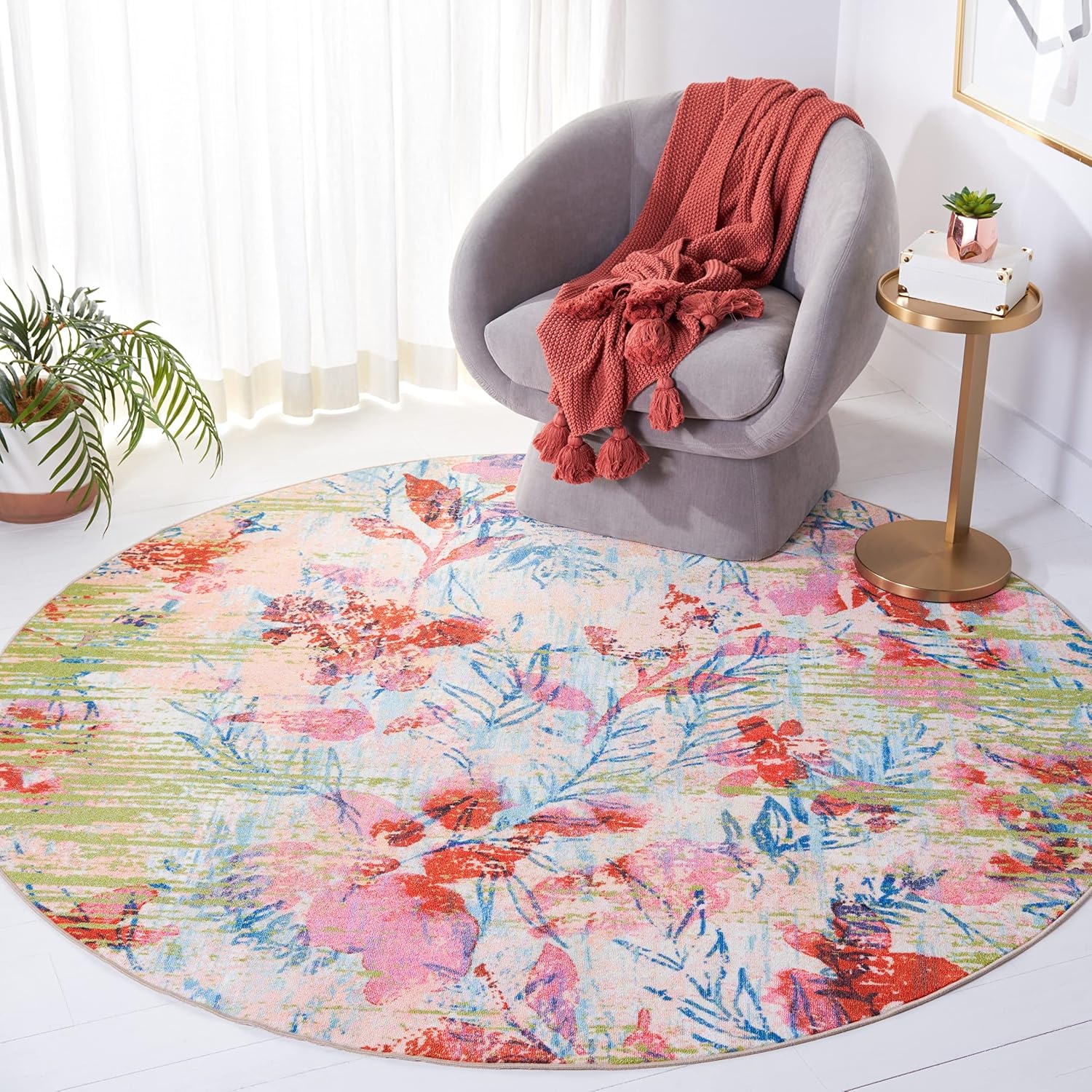 image:imageSAFAVIEH Washable Rug Paint Brush Collection 89 x 12 Blue amp Blush Pink Slip Resistant amp Easy to Clean Ideal for Living Room Bedroom Nursery Kids Playroom Dining Space PTB159MBlueBlush Pink